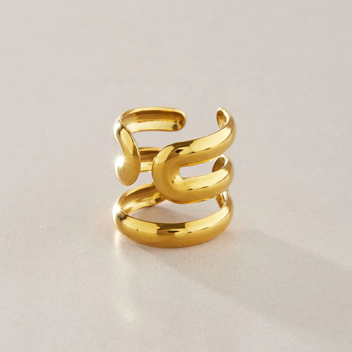 KIKA Classic Multilayer Hollow Open Rings  Minimalist 18K Gold PVD Plated Stainless Steel 316L