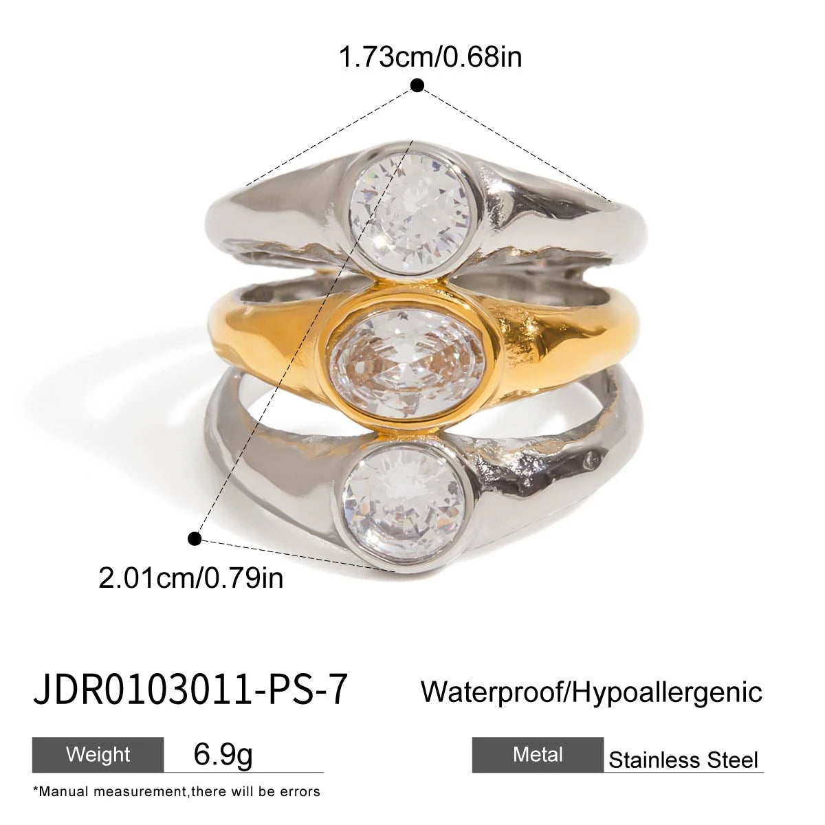 Kika Minimalist Color blocked Line Ring Stainless Steel Heart Zircon Stackable Ring Women's Jewelry Gift for Her