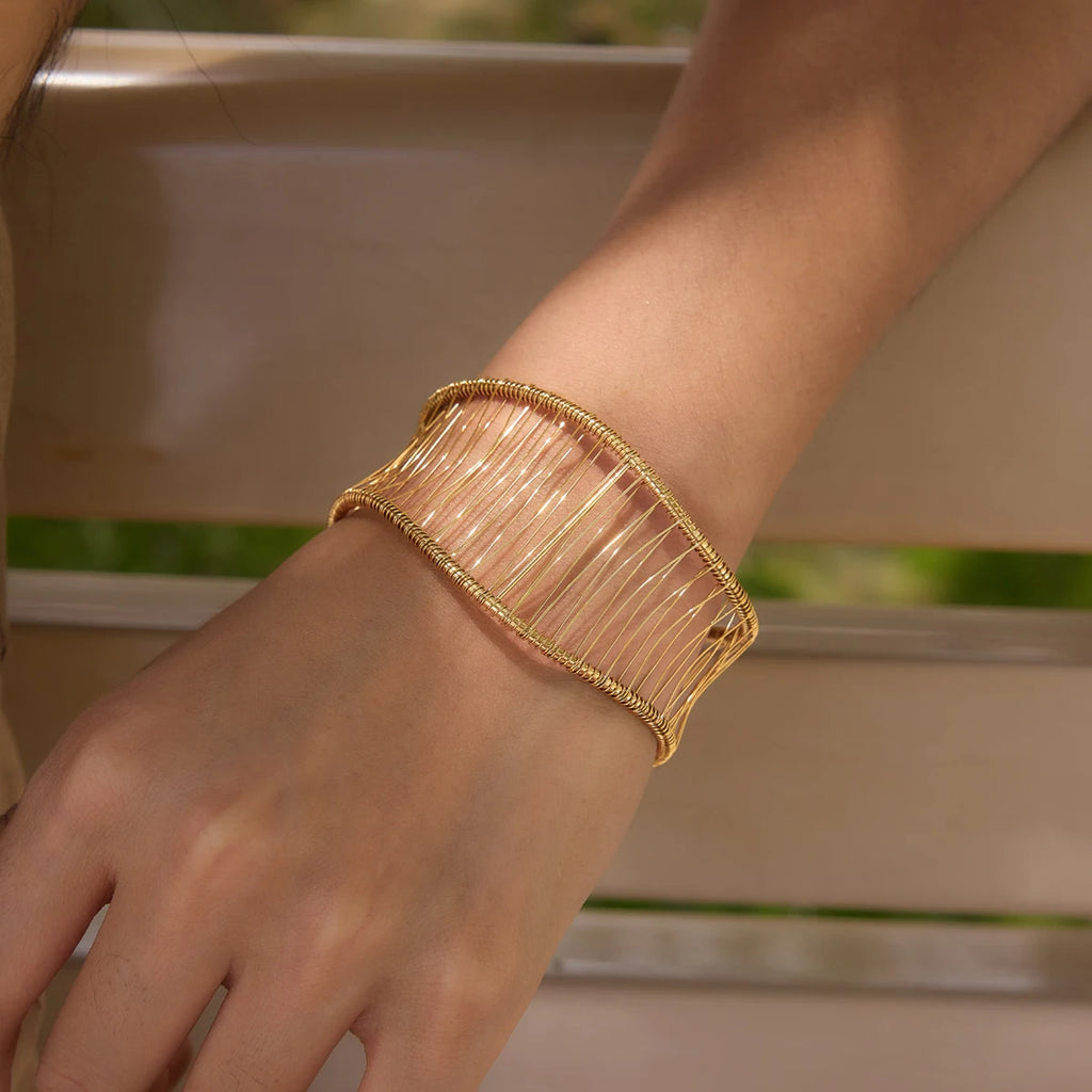 KIKA Multi Layer Hollowed Out Winding Linear Wide Face Bracelet PVD Plated Stainless Steel 316L