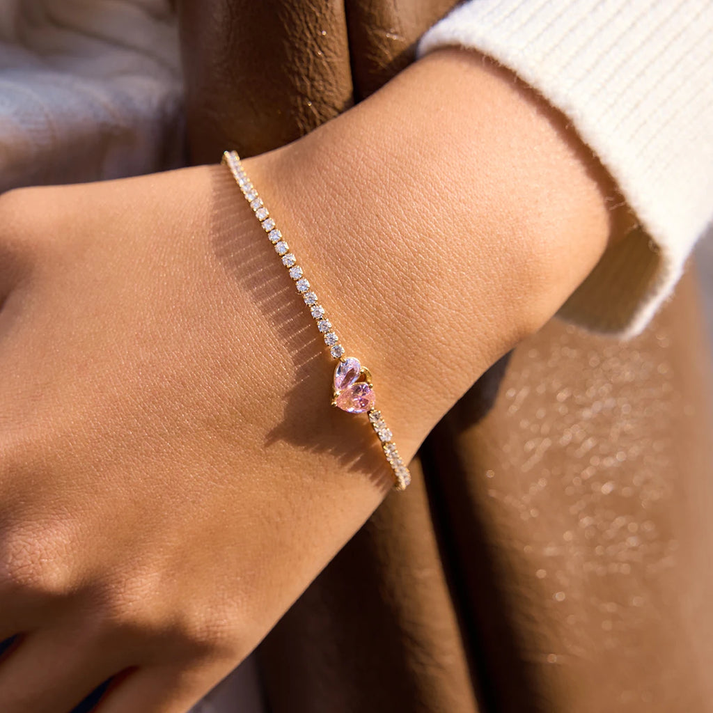 Kika Classic Pink Purple Heart Shaped Zircon Tennis Bracelet