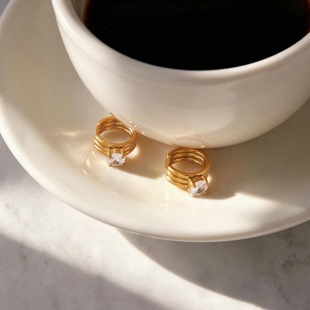 Kika Round Zircon Non-piercing Ear Clips Minimalist 18K Gold Plated Stainless Steel 316L
