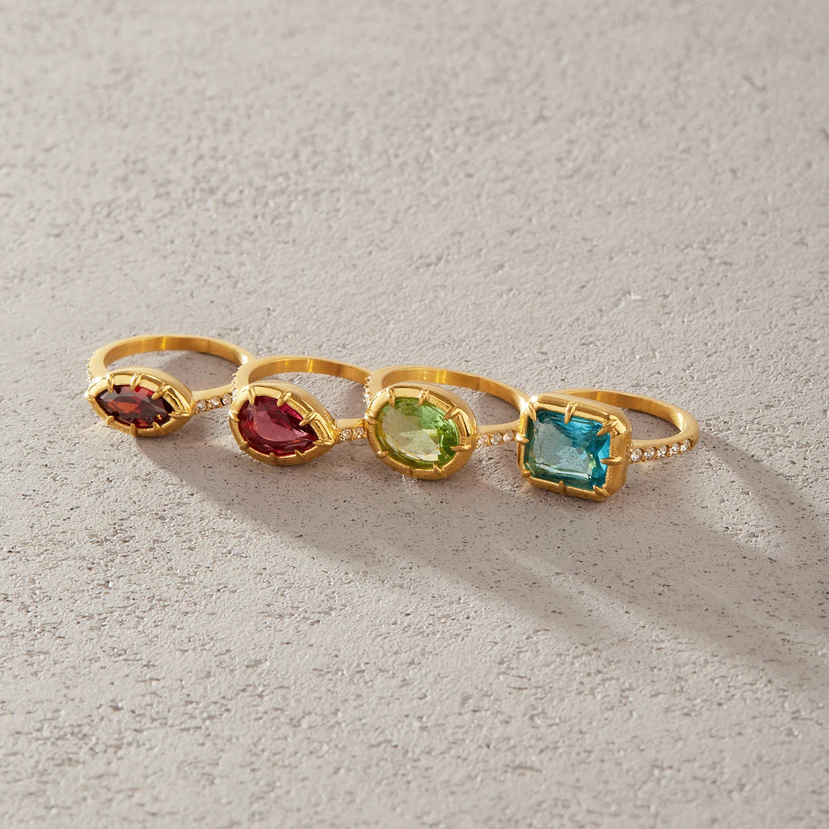 Kika Multicolor Geometric Zircon Rings For Women Minimalist 18K Gold PVD Plated Stainless Steel 315L
