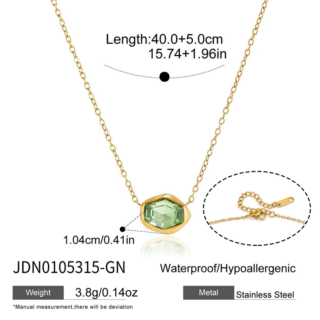 KIKA Geometric Glass Stone Pendant Necklace PVD 18K Gold Plated Stainless Steel 316L