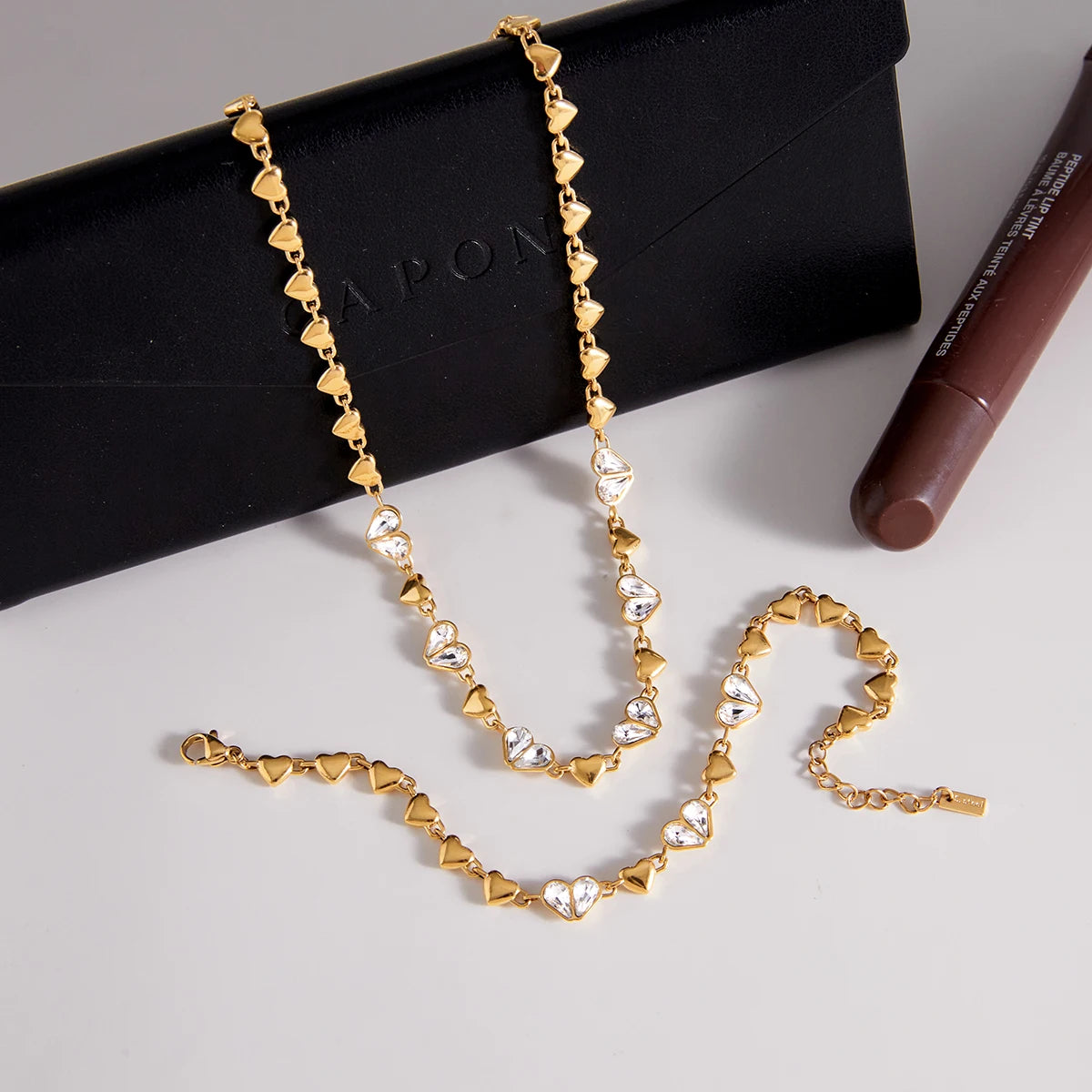 Kika Classic White Heart Shape Zircons Chain Necklace Luxurious