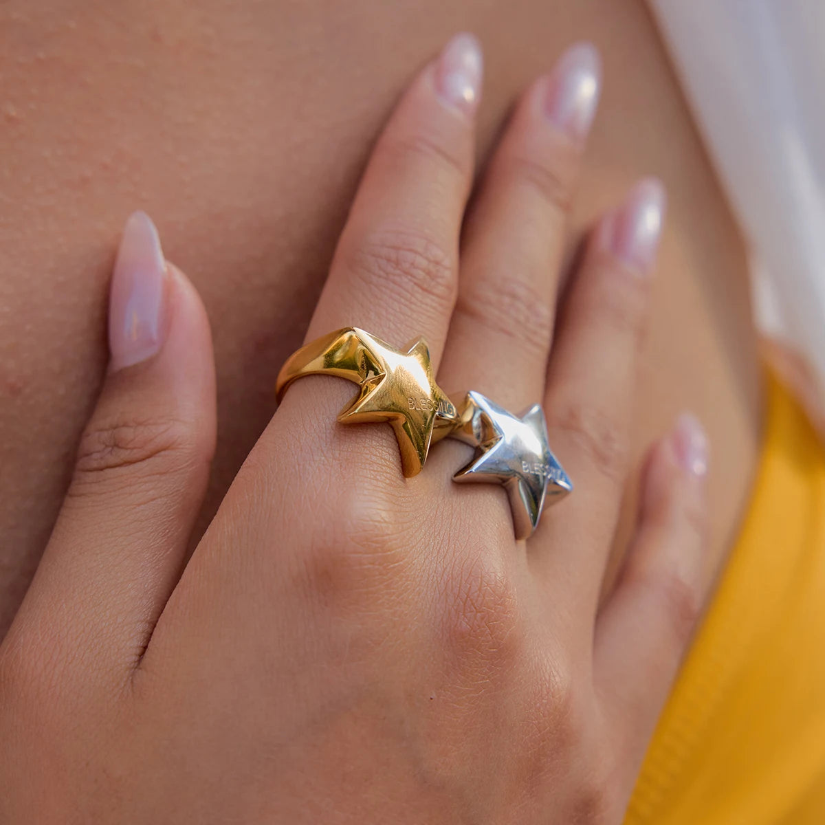 Simple Classic BLESSING Smooth Pentagram Ring Stainless Steel 316L Star