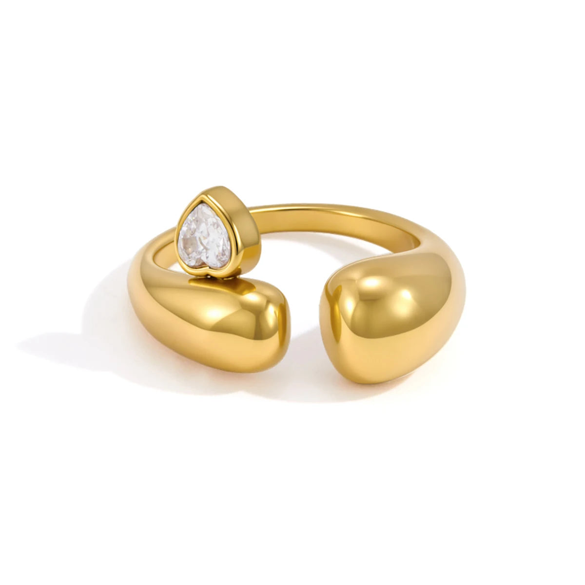 KIKA Delicate Heart Shaped White Zircon Open Ring  PVD Gold Plated Stainless Steel 316L