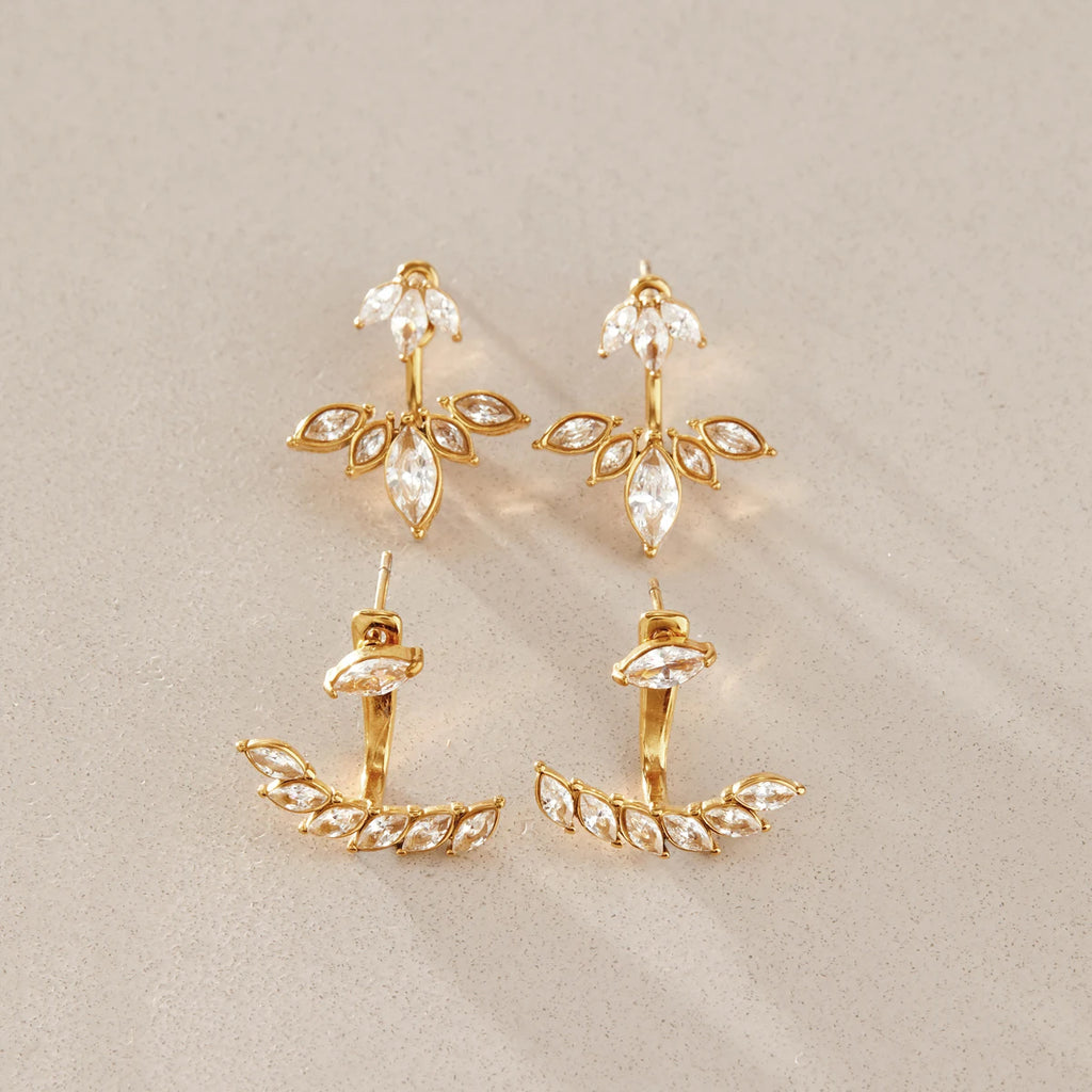 KIKA Delicate Zircon Earring Jackets For Women Front Back 18K Gold PVD Plated Stainless Steel Stud Earrings Fashion Jewelry