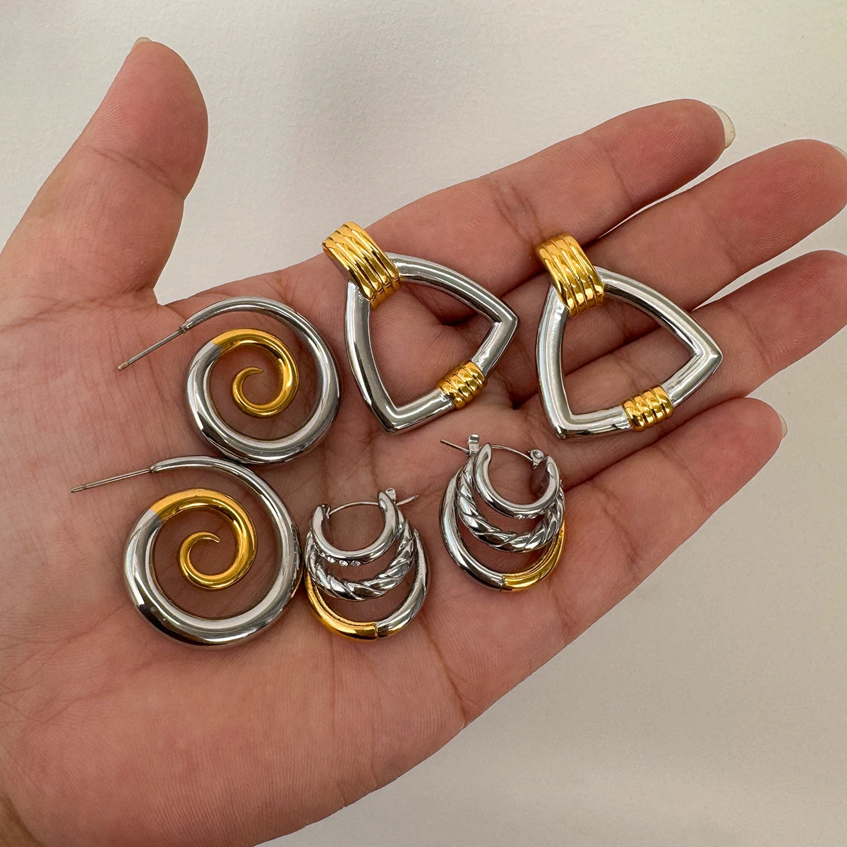 Minimalist Two tone Stainless Steel Thread Irregular Round Earrings