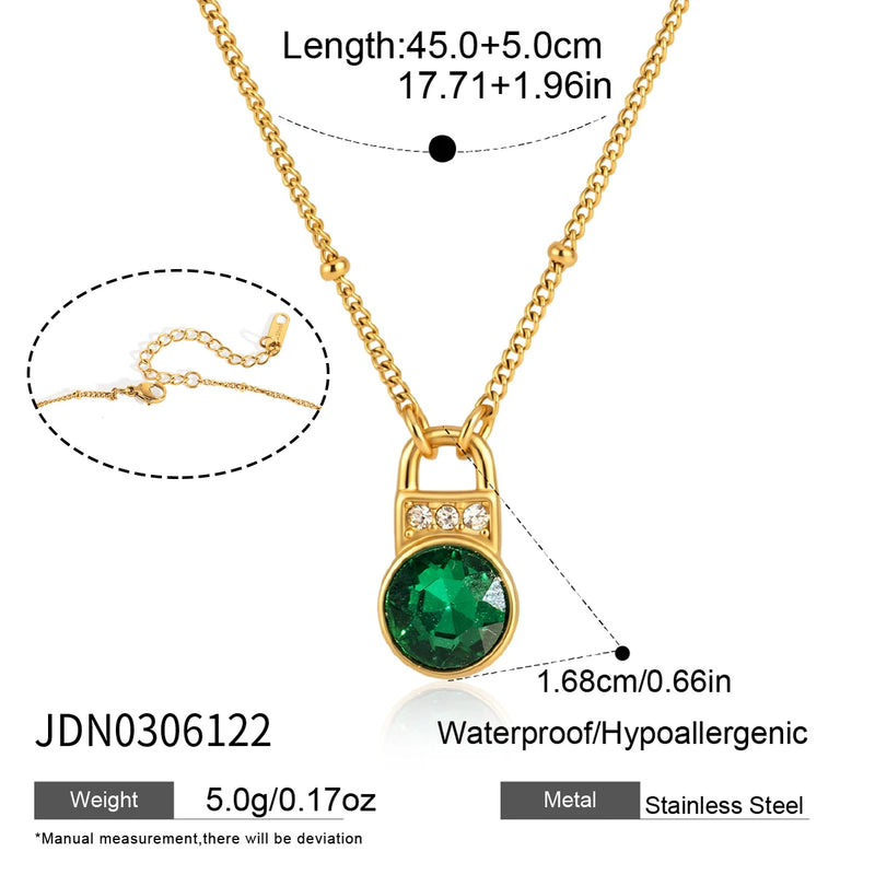 KIKA Heart Round Glass Lock Shape Pendant Necklace For Women 18K Gold PVD Plated Stainless Steel 316L Necklace Fashion Jewelry Gift
