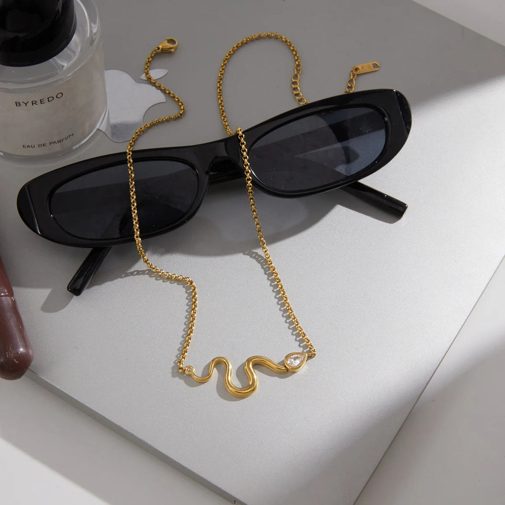 Kika Water Drop Zircon Snake Shape Pendant Necklace
