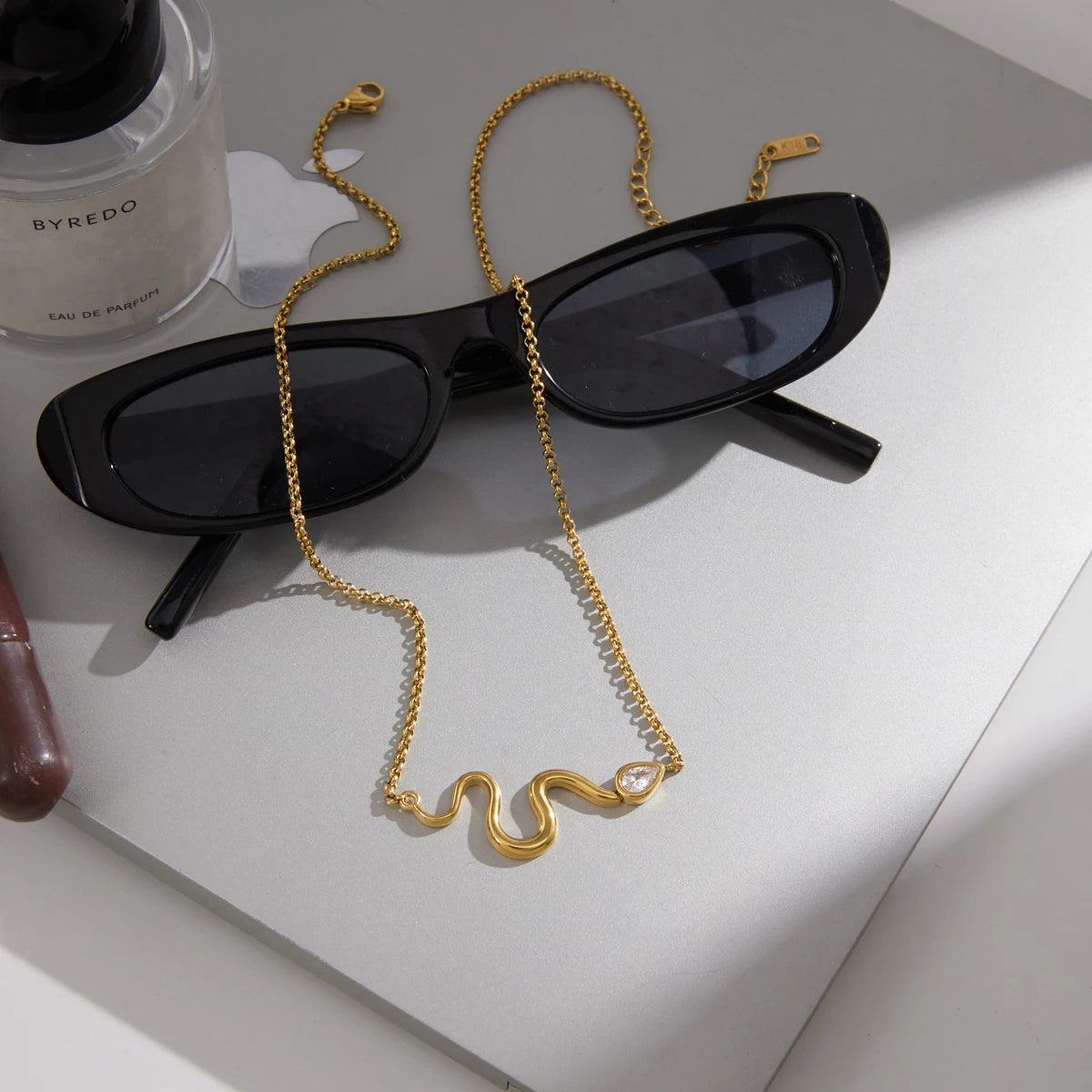 Kika Water Drop Zircon Snake Shape Pendant Necklace