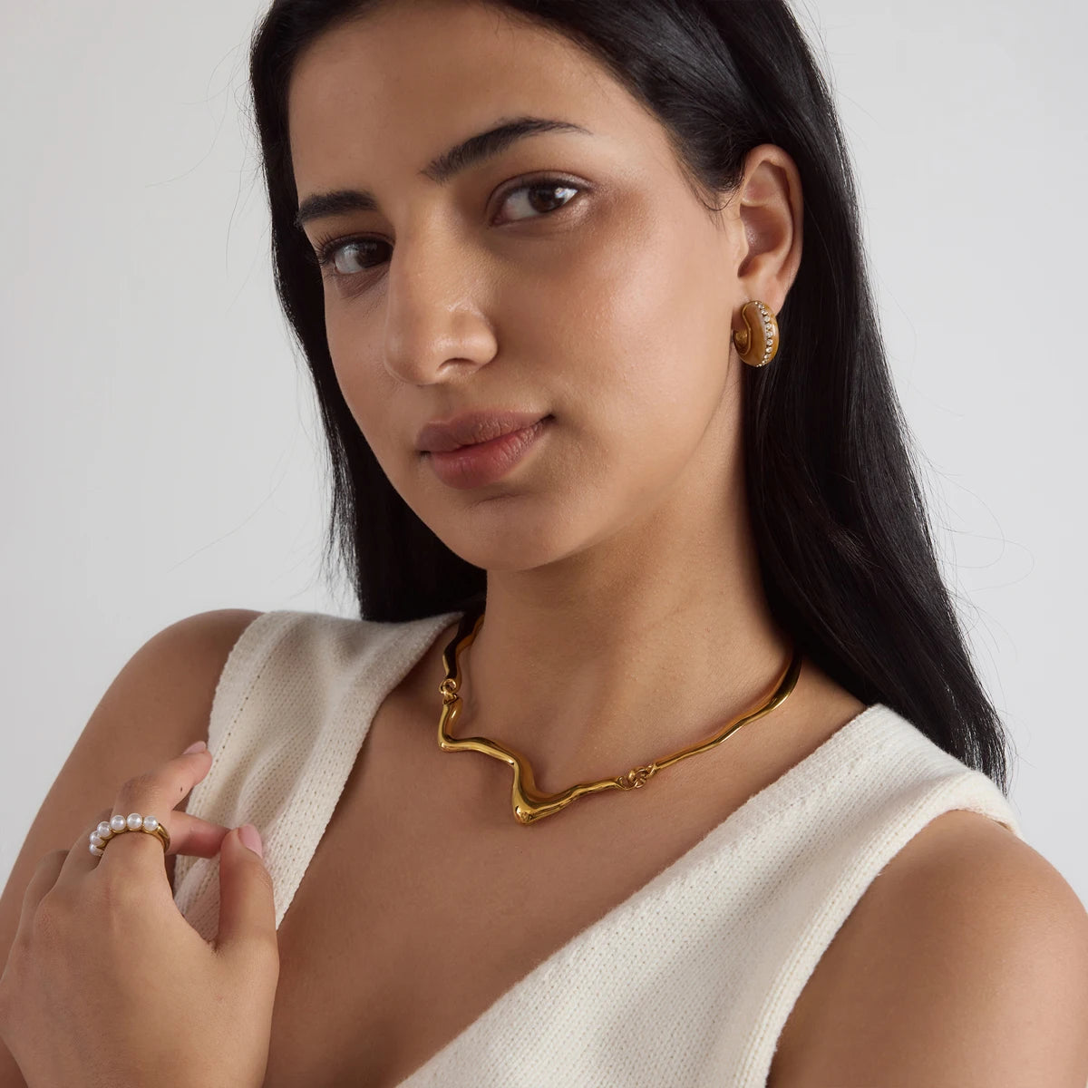 KIKA Chunky Wave Shape Choker Necklace For Women Minimalist 18K Gold PVD Plated Stainless Steel Necklace Fashion Jewelry Gift