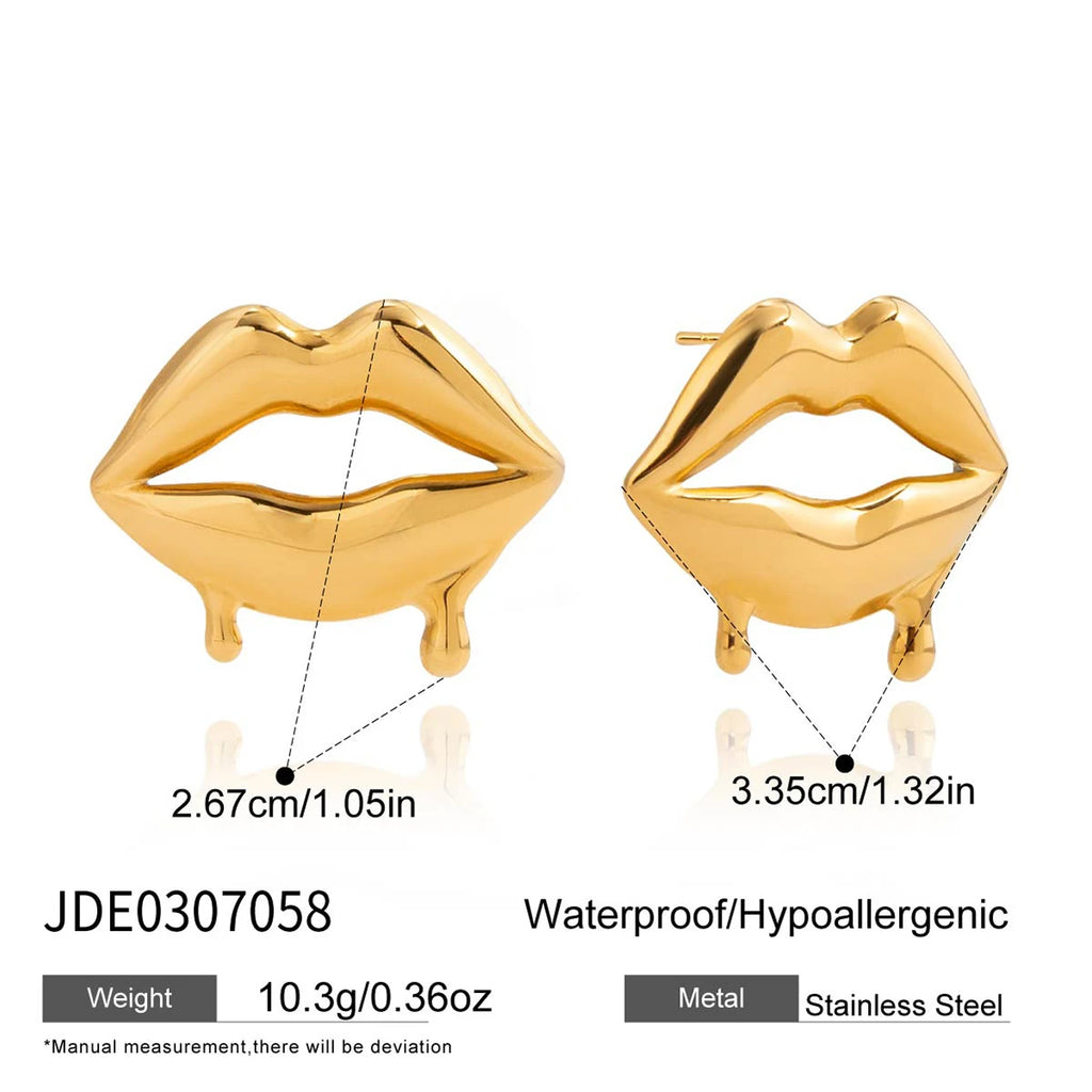 Kika Sweet And Romantic 18K Gold Liquid lip Shape Design Earrings