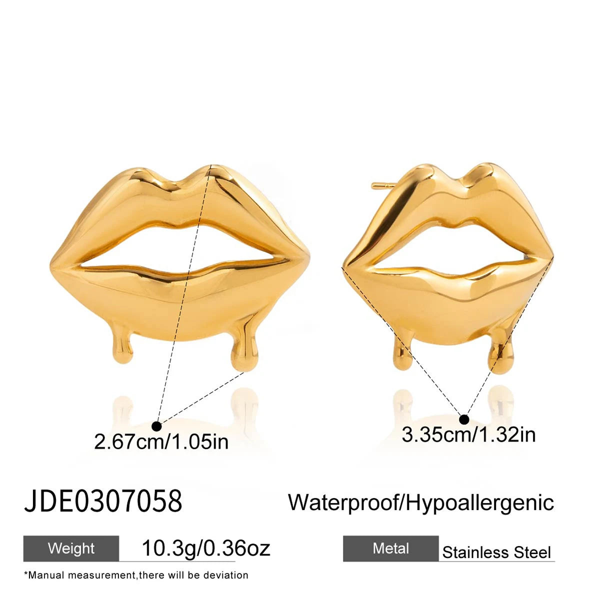 Kika Sweet And Romantic 18K Gold Liquid lip Shape Design Earrings