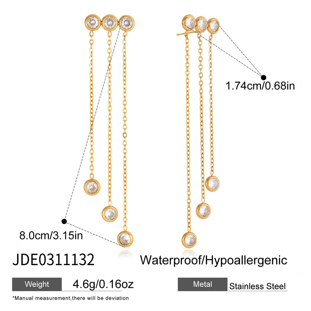 Kika Classic Trendy Chain Tassel Earrings Hypoallergenic