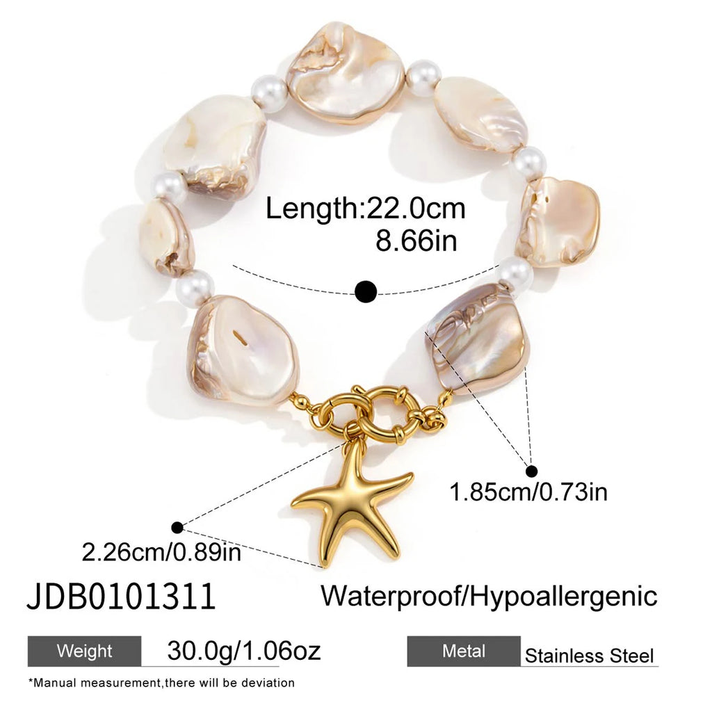 Kika Starfish Pendant Glass Pearl Handmade Tooth Shell Chain Sailor Buckle Bracelets