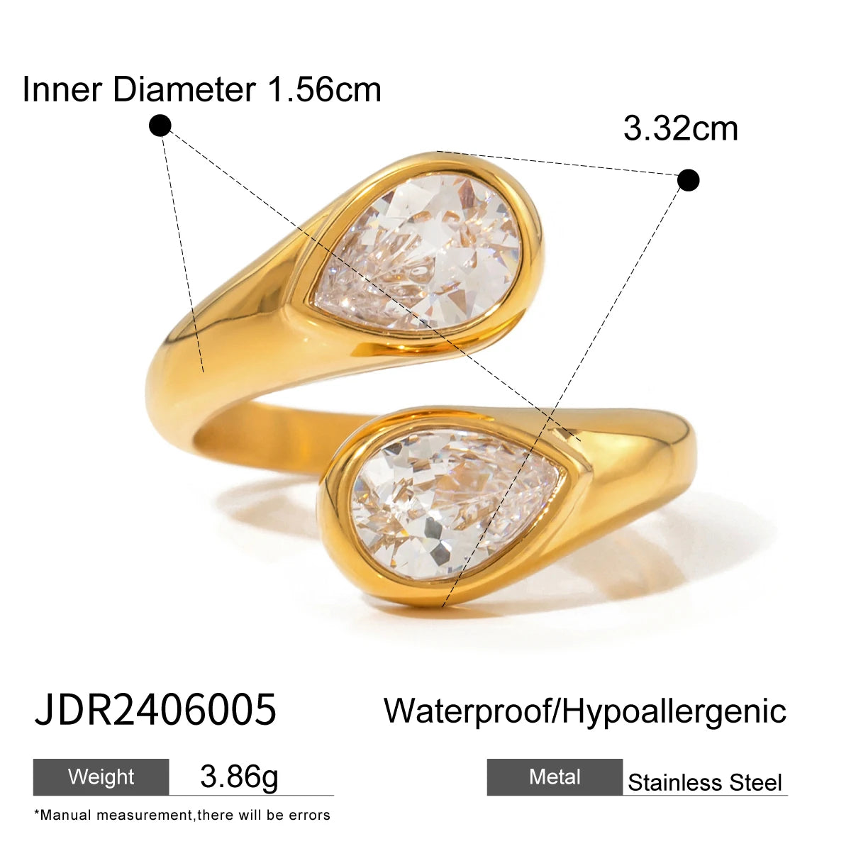 Kika Cubic Zirconia Metal Stainless Steel Waterproof