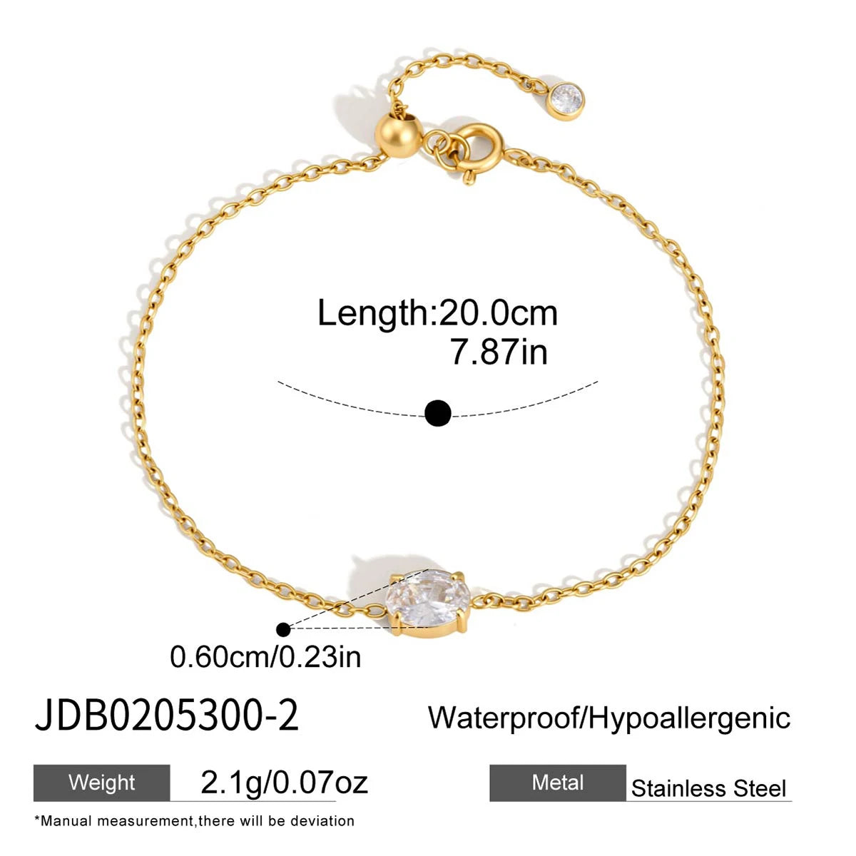 Kika Delicate Geometric Zircon Charm Bracelet For Women Minimalist 18K Gold PVD Plated Stainless Steel 316L