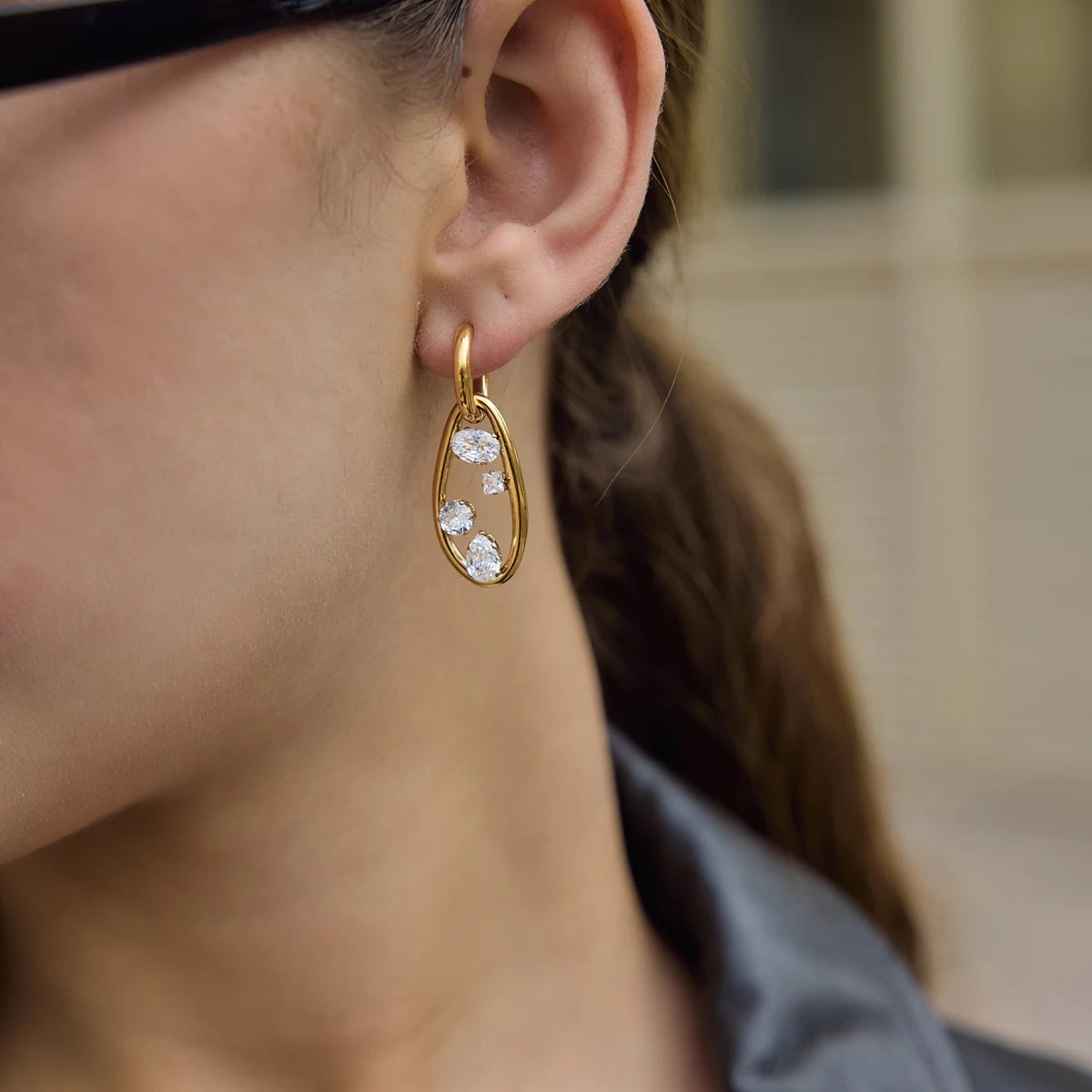 KIKA Geometric Zircon Drop Earrings  PVD Plated Stainless Steel 316L