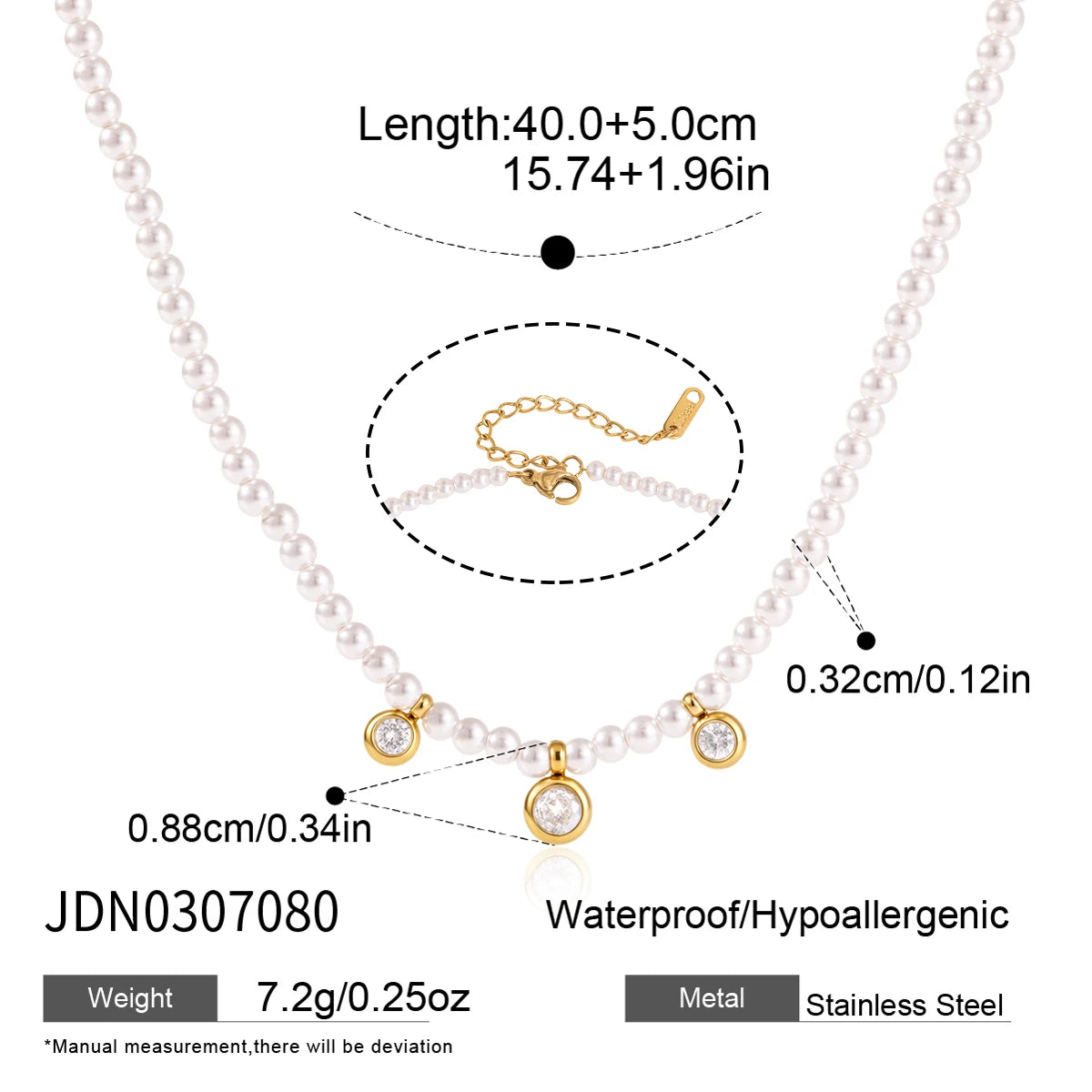 KIKA Red Agate Stone Imitation Pearl Beaded Necklace 18K Gold Plated Stainless Steel 316L