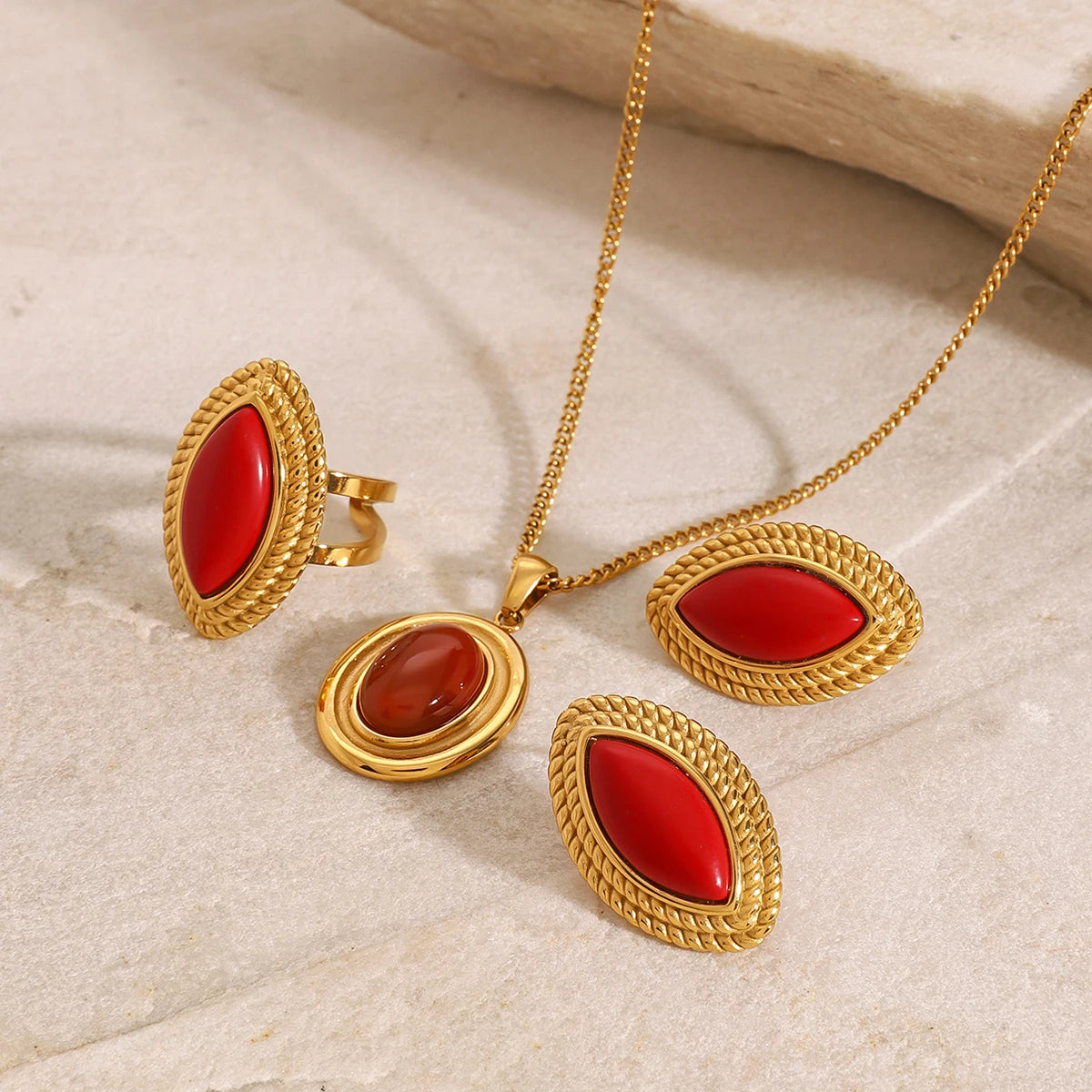 Kika New Year Christmas Red Horse Eye Earrings Devil's Eye Ring Round Pendant Necklace Women's Accessories Gift for Her