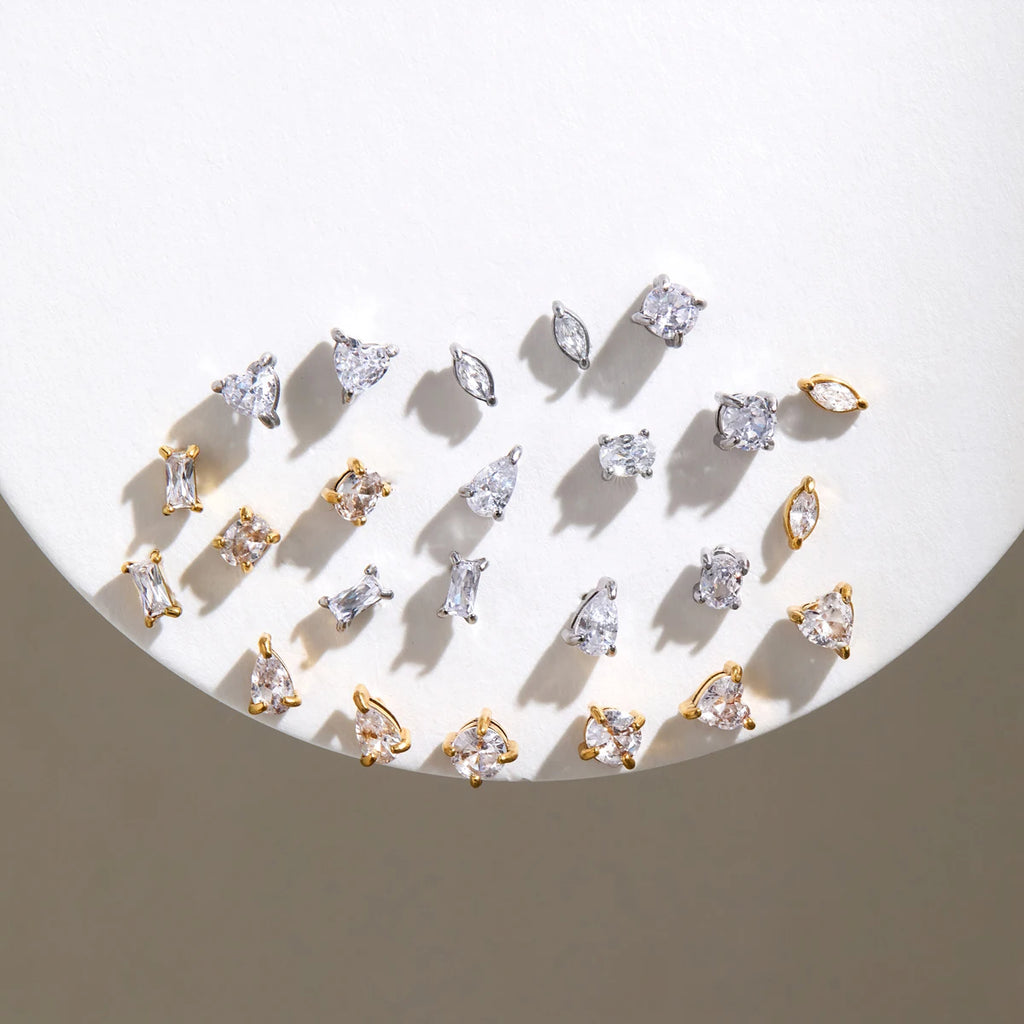 KIKA 3 Pcs/Set Geometric Zircon Stud Earrings For Women 18K Gold PVD Plated Stainless Steel Sleeping Earrings Fashion Jewelry