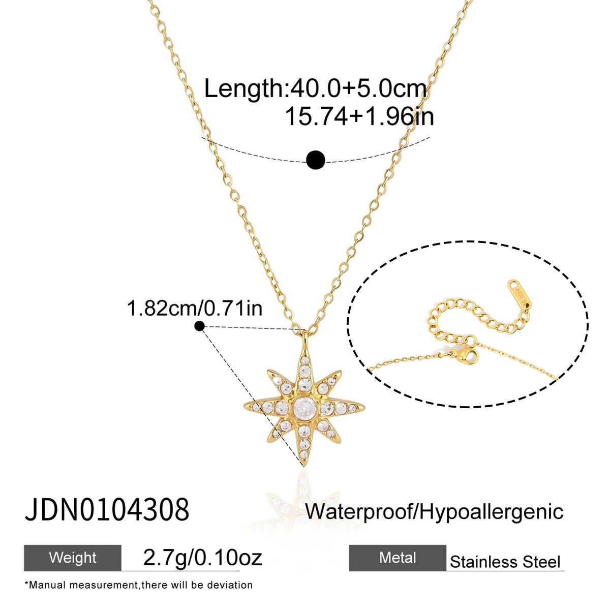 Kika Classic Crystal Moon Star Pendant Necklace Minimalist 18K Gold Plated Stainless Steel 316L