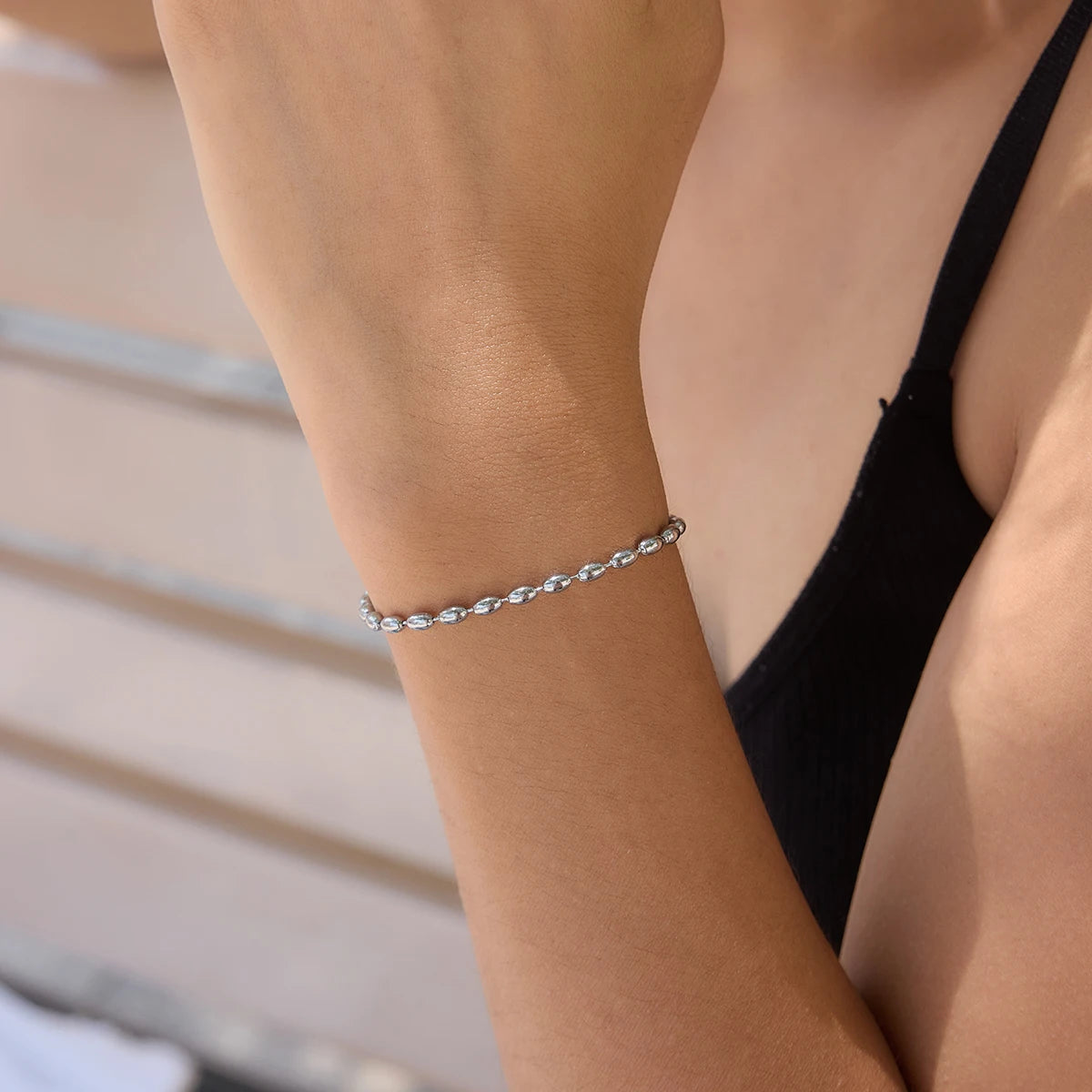 Kika Minimalist Beaded Chain Necklace Bracelet