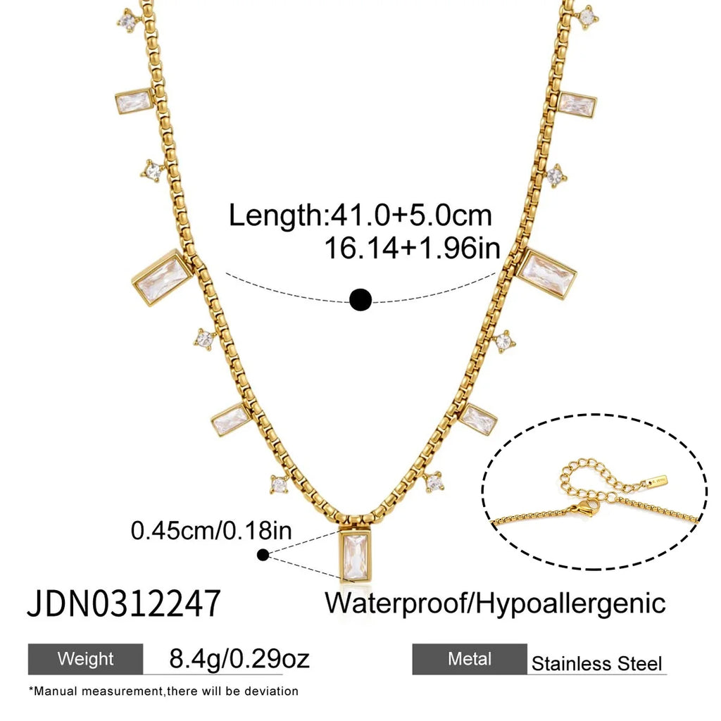 Kika Classic Rectangle Round Clear Zircons Bead Chain Necklace