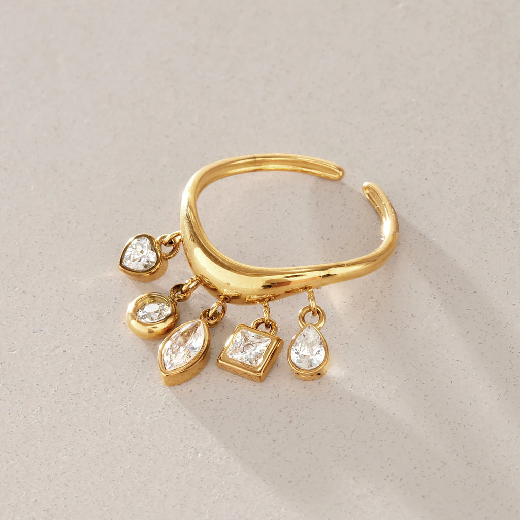 KIKA Geometric Zircon Little Charms Open Rings PVD 18K Gold Plated Stainless Steel 316L