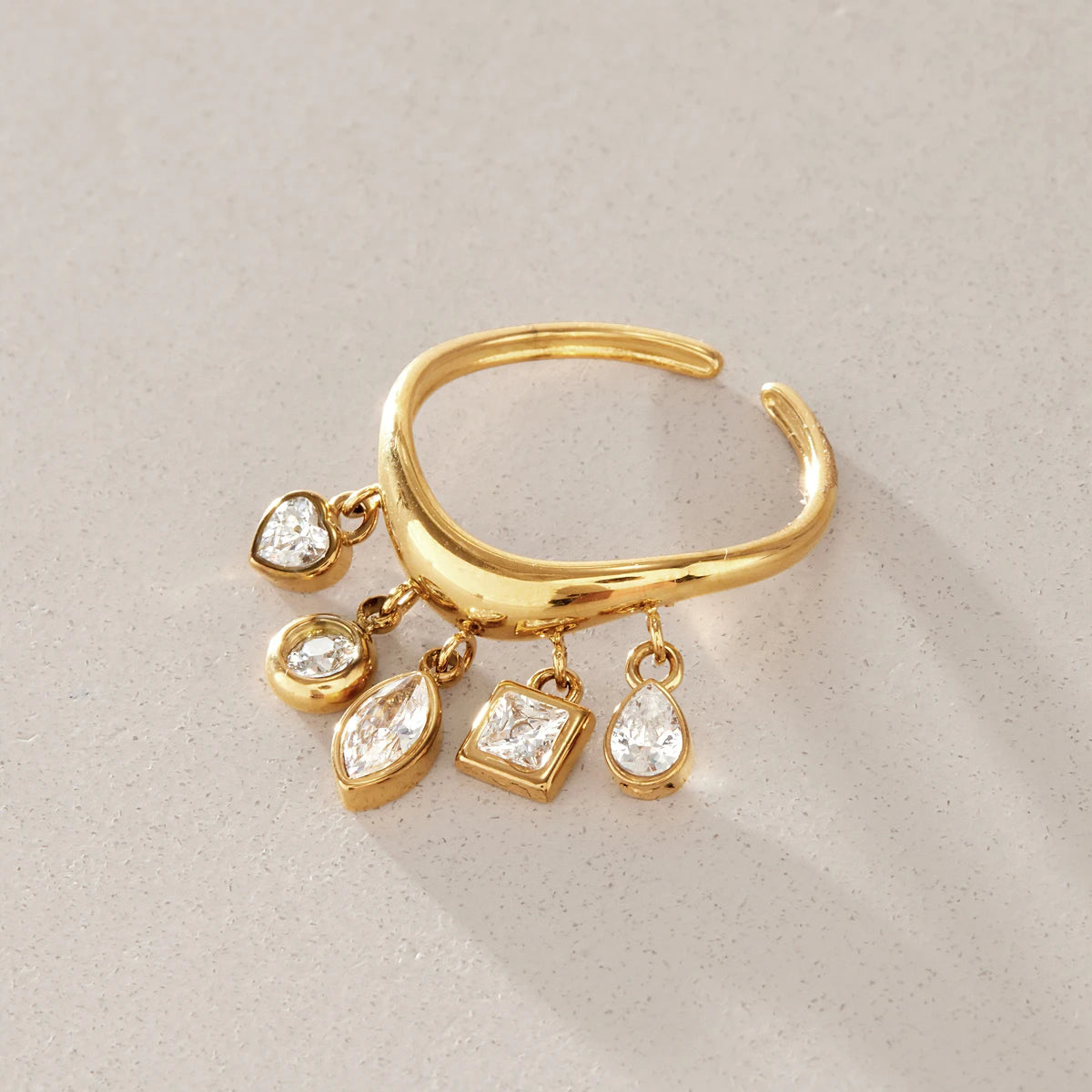 KIKA Geometric Zircon Little Charms Open Rings PVD 18K Gold Plated Stainless Steel 316L
