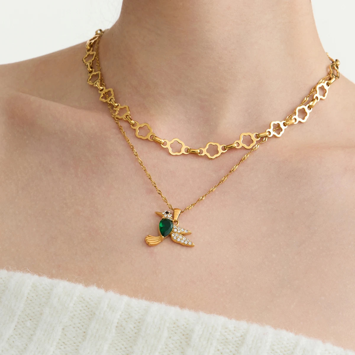 Kika Simple Classic 18K PVD Stainless Steel Hollow Flower Basic Chain Necklace