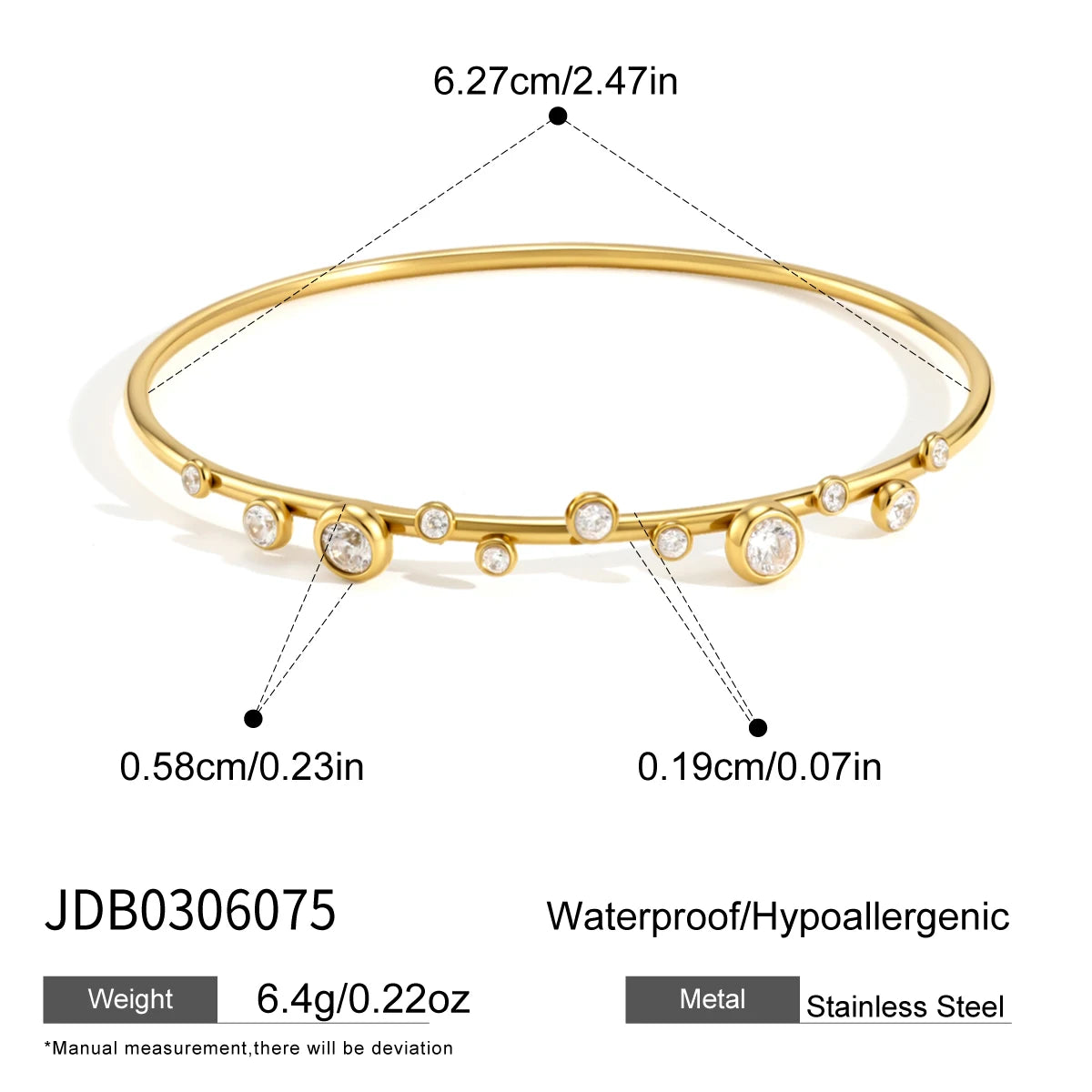Kika Delicate Geometric Cubic Zirconia Bangle 18K Gold PVD Plated Stainless Steel 316L