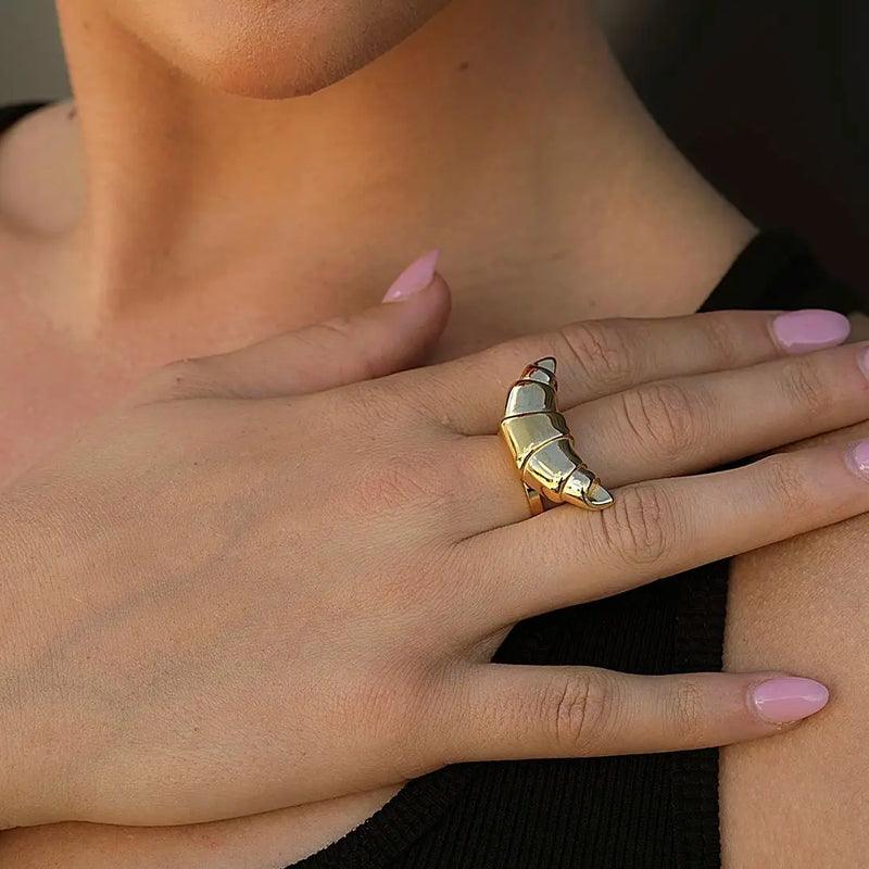 Kika Fashion Stainless Steel Croissants Open Big Ring Charm Metal Gold Color Waterproof