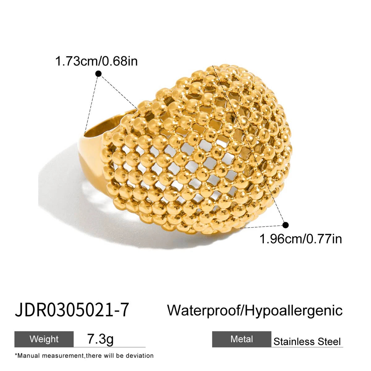 KIKA Unique Designer PVD Plated Mesh Hollow Spherical Exaggerated Rings Waterproof Stainless Steel 316L