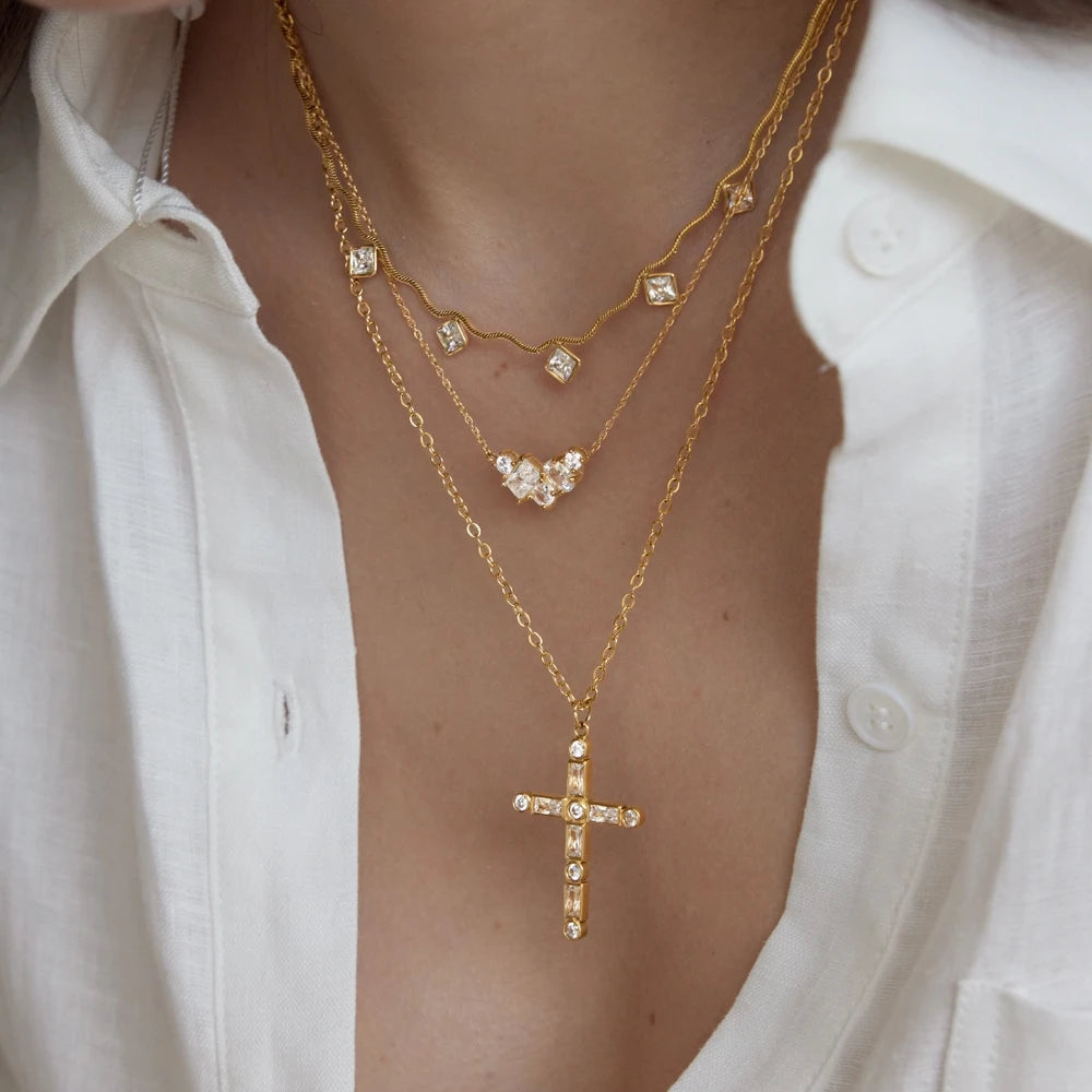 KIKA Geometric Zircon Pendant Necklace For Women Minimalist 18K Gold PVD Plated Stainless Steel Necklace Fashion Jewelry Gift