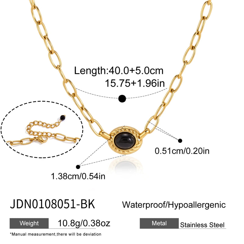KIKA Vintage Oval Natural Stone Pendant Necklace For Women Minimalist 18K Gold Plated Stainless Steel Necklace Fashion Jewelry