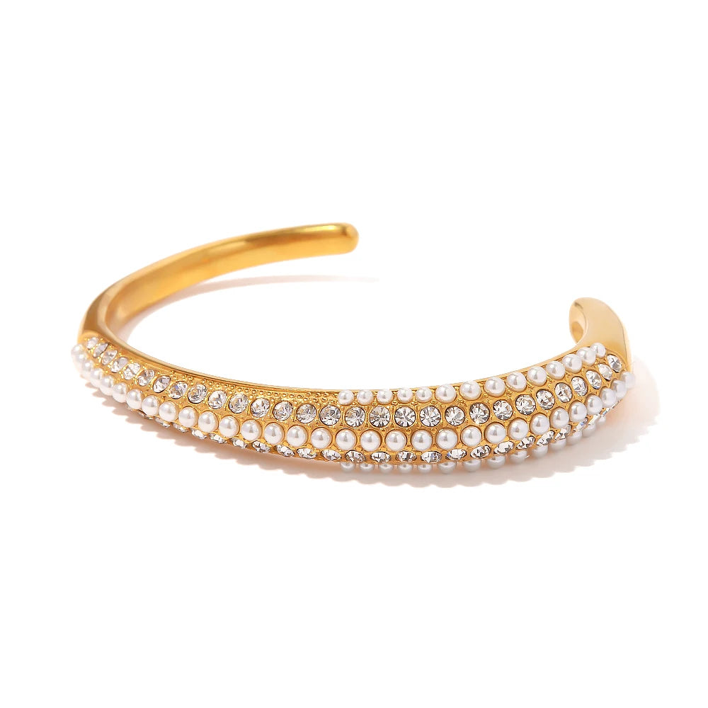 Kika Waterproof Metal Texture 18K Gold Color Stainless Steel Cuff Open Bracelet Bangle