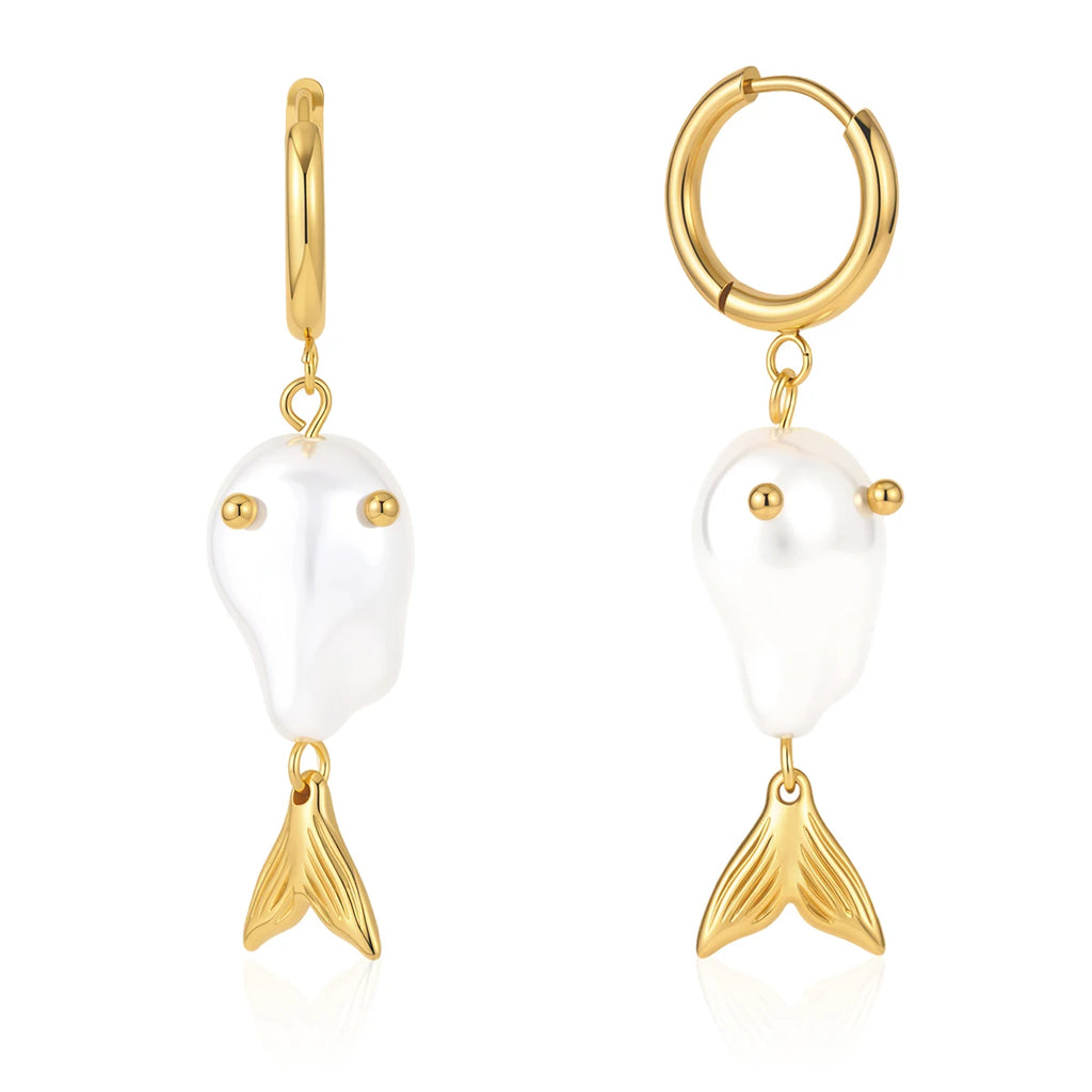 KIKA Delicate Fish Pendant Earrings  PVD Gold Plated Stainless Steel 316L