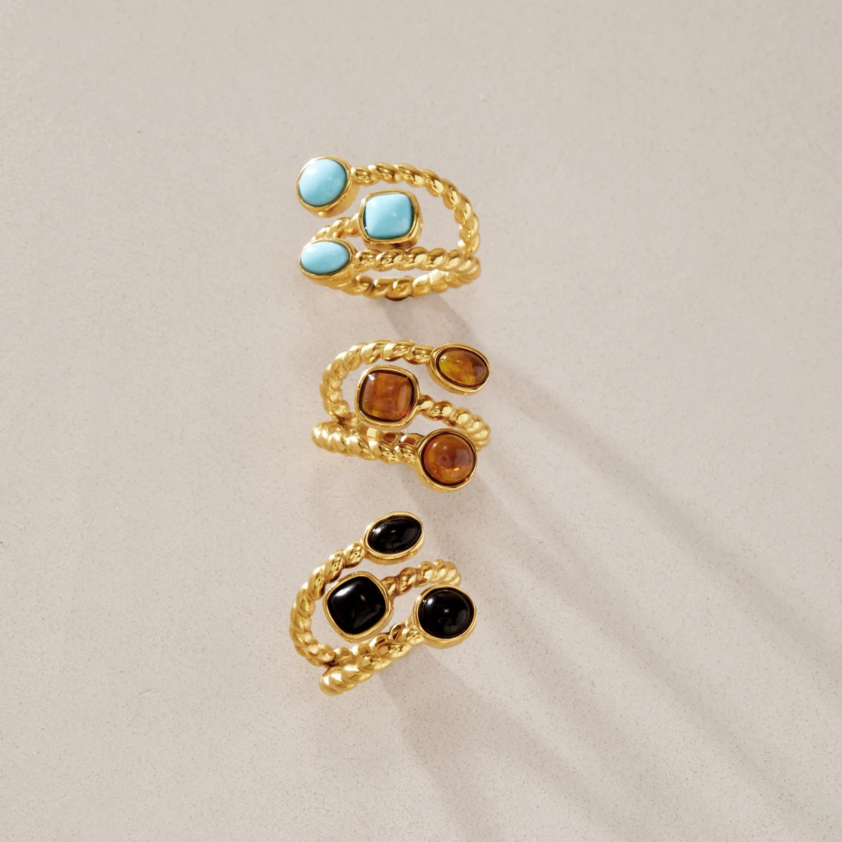 KIKA Vintage Resin Rings For Women Multilayer 18K Gold PVD Plated Stainless Steel 316L Twisted Open Rings Fashion Jewelry Gift