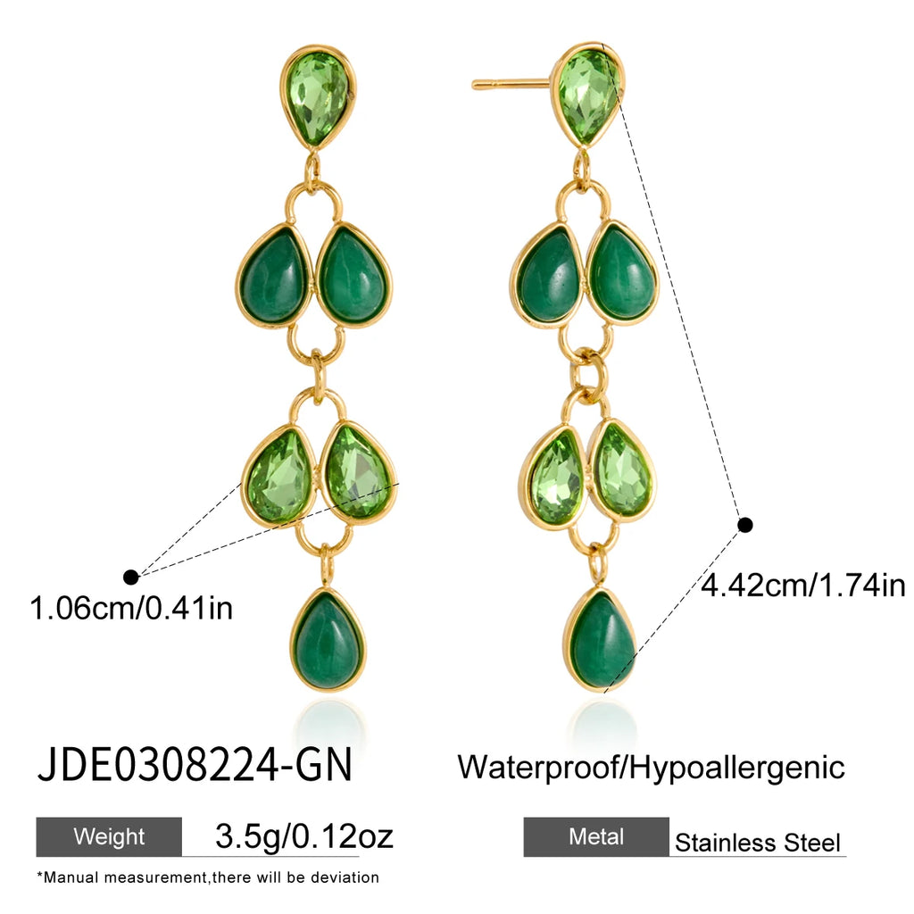 KIKA Water Drop Crystal Natural Stone Earrings For Women Minimalist 18K Gold Plated Stainless Steel Earrings Fashion Jewelry