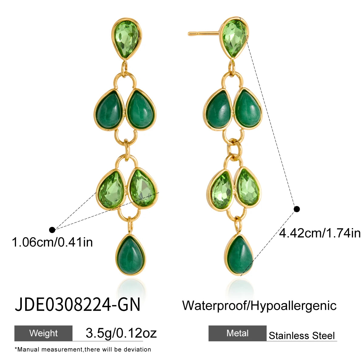 KIKA Water Drop Crystal Natural Stone Earrings For Women Minimalist 18K Gold Plated Stainless Steel Earrings Fashion Jewelry