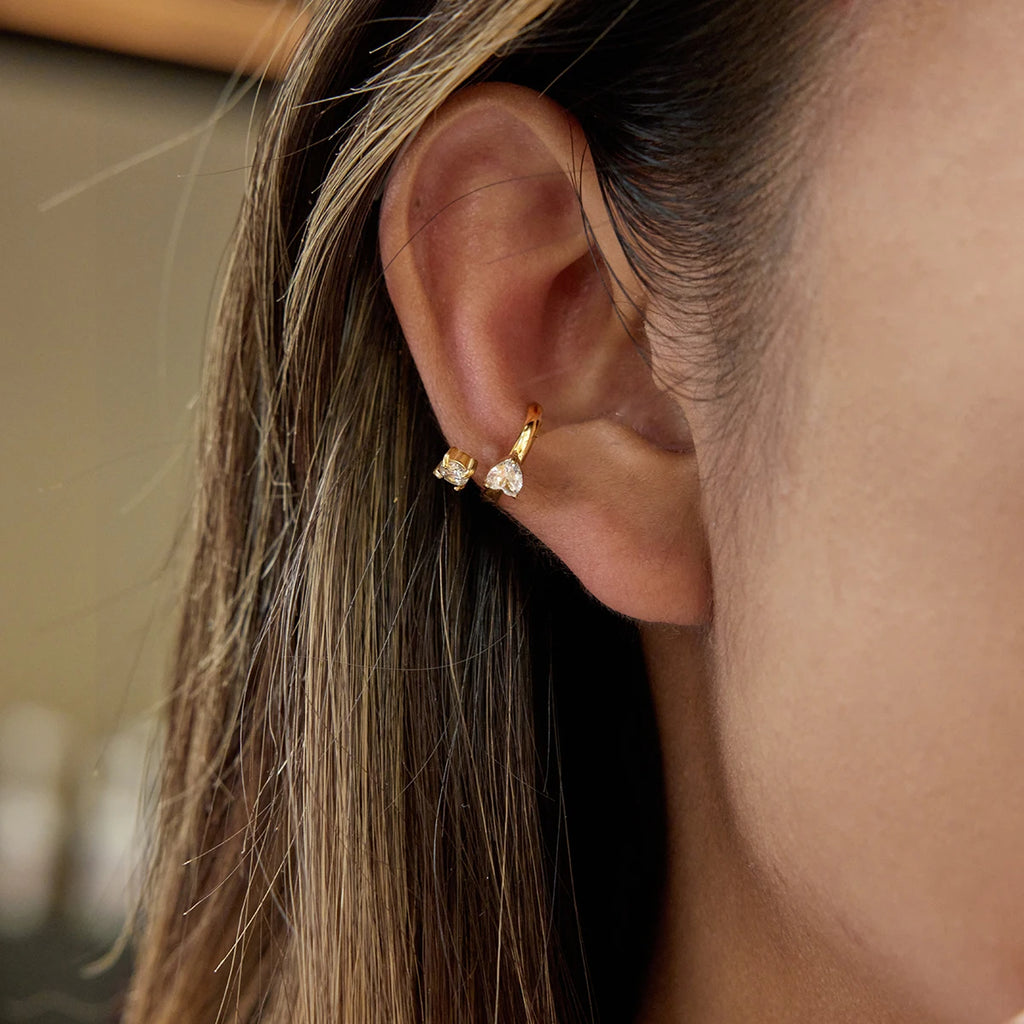 Minimalist White Zircon Two Hearts Ear Studs