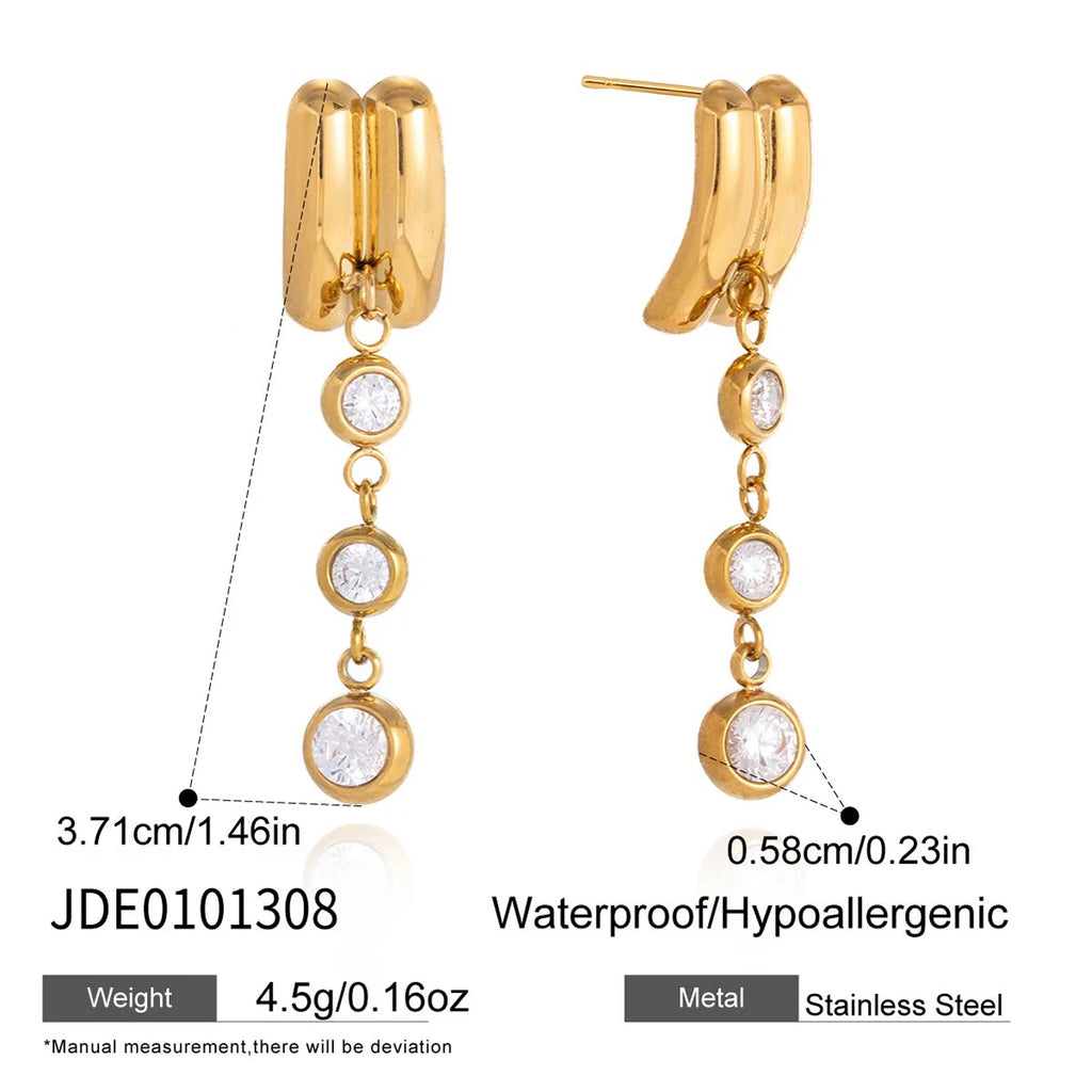 Kika Delicate Round White Zircon Double-Layer Tassel Dangle Earrings