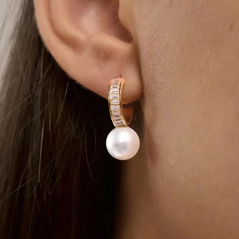 Kika Elegant Zircon Imitation Pearl Earrings 18K Gold PVD Plated Stainless Steel 316L