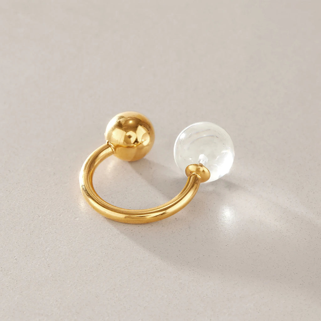 Kika Punk White Resin Ball Open Rings Minimalist 18K Gold PVD Plated Stainless Steel 316L