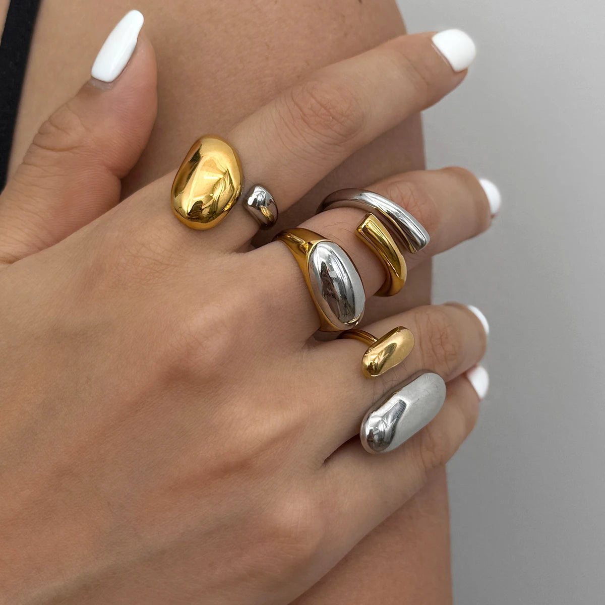 Minimalist Two tone Hollow Asymmetric Ring