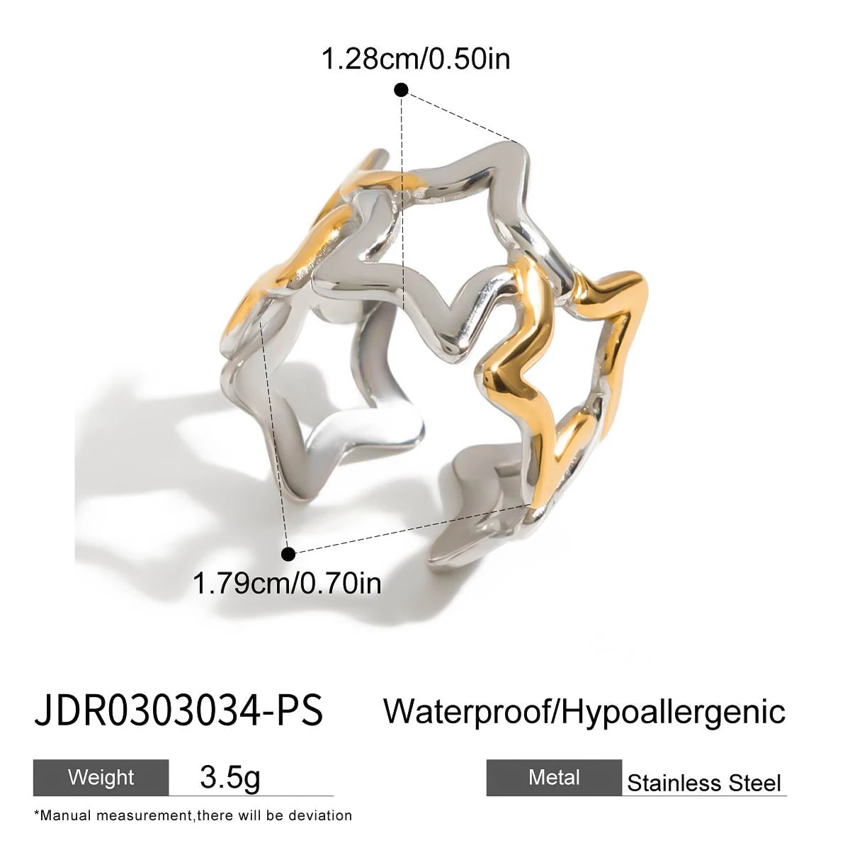 KIKA Minimalist Stainless Steel 3216L Two tone Hollow Flower Ring Stackable Texture Ring