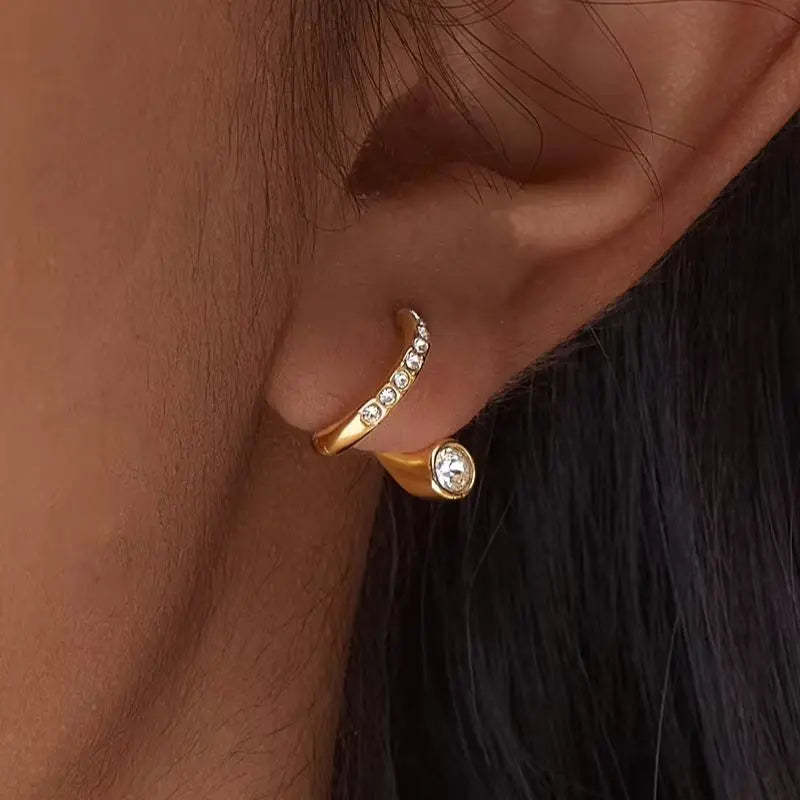 Kika  Geometric Wave Shape Stud Earrings Minimalist 18K Gold PVD Plated Stainless Steel 316L