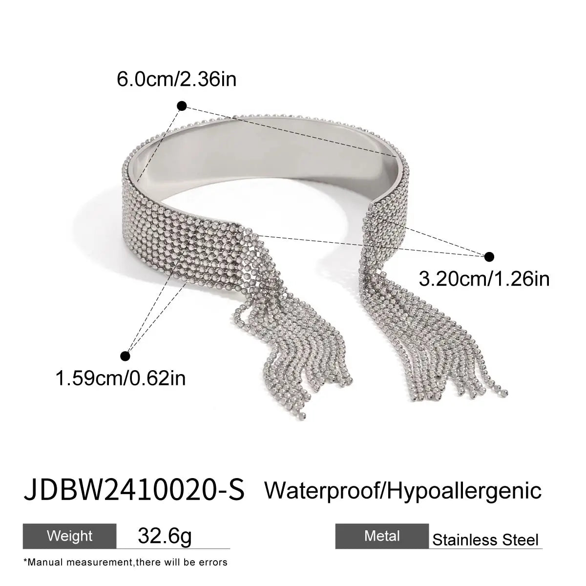 KKA Personality Tassel Cuff Bracelet Bangle Gold And Silver Color Blocked Chain Bracelet Women's